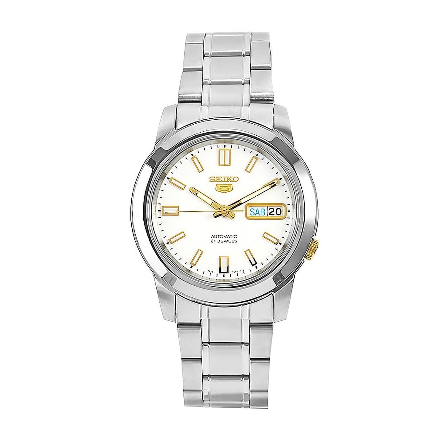 Seiko Mens SNKK07 5 Stainless Steel White Dial Watch