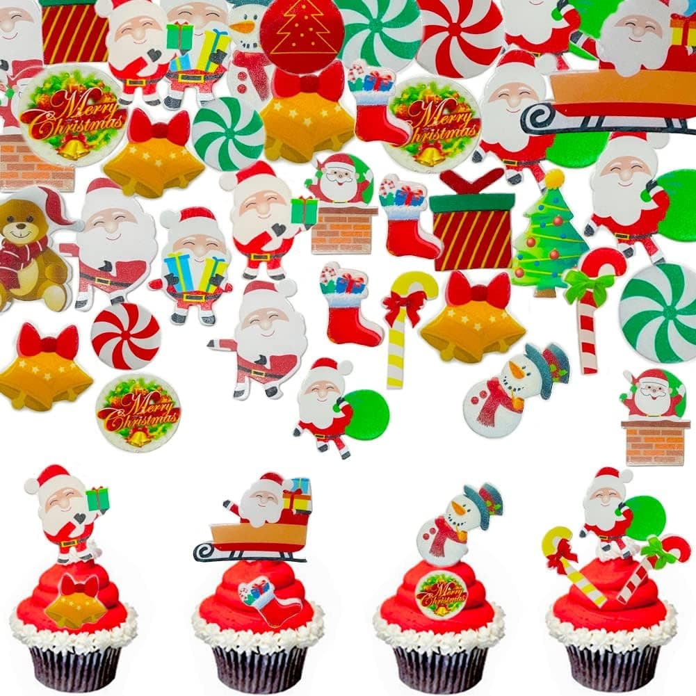 Morofme 300pcs Christmas Cake Cupcake Decoration - Edible Wafer Paper Toppers With Santa Clause, Xmas Tree, Snowman for Holiday Theme Party