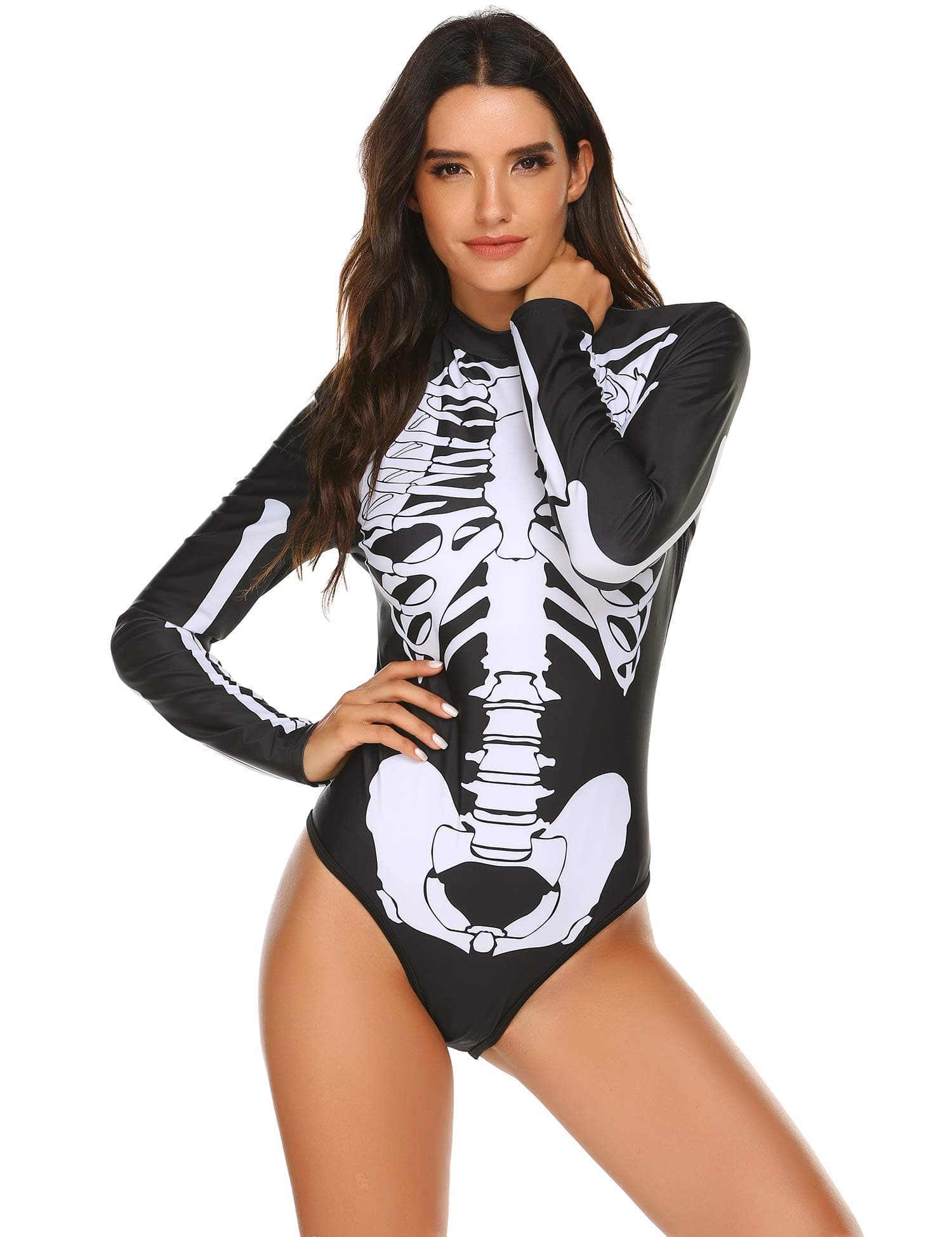 luxilooks Girls' One Piece Swimsuits Long Sleeves Sun Protection Bathing Suits Swimwear(Skull,Large)