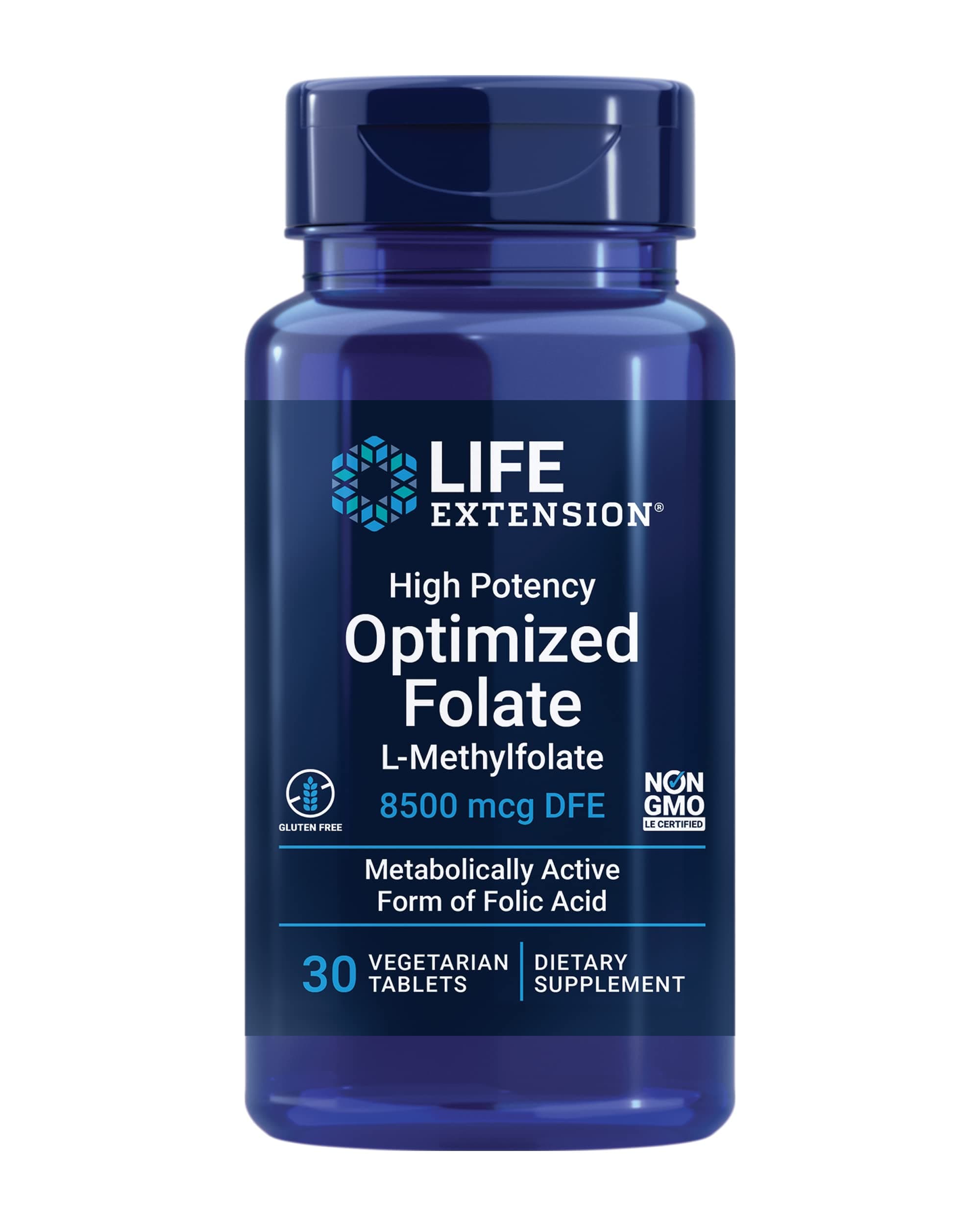 High Potency Optimized Folate, 8500 mcg - L-Methylfolate For Brain & Heart Health - Active Form of 5-MTHF Supplement - Gluten-Free, Non-GMO, Vegetarian - 30 Count