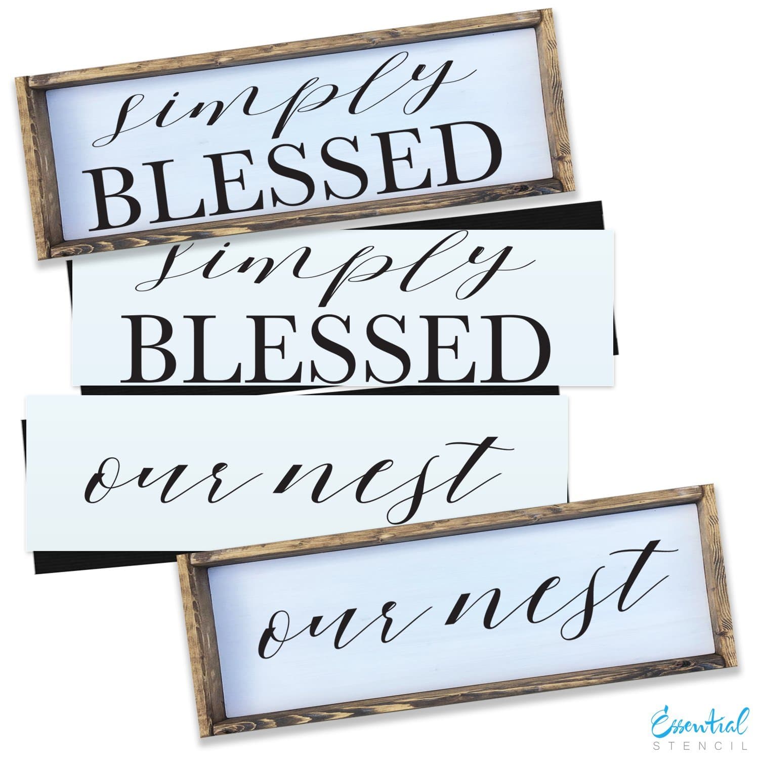 Simply Blessed + Our NEST Wood Sign Stencil Set | Perfect for Painting On Wood, DIY French Country Home Decor Calligraphy Signs, Rustic Decor for Farmhouse, Fixer Upper, Joanna Gaines, Magnolia Style
