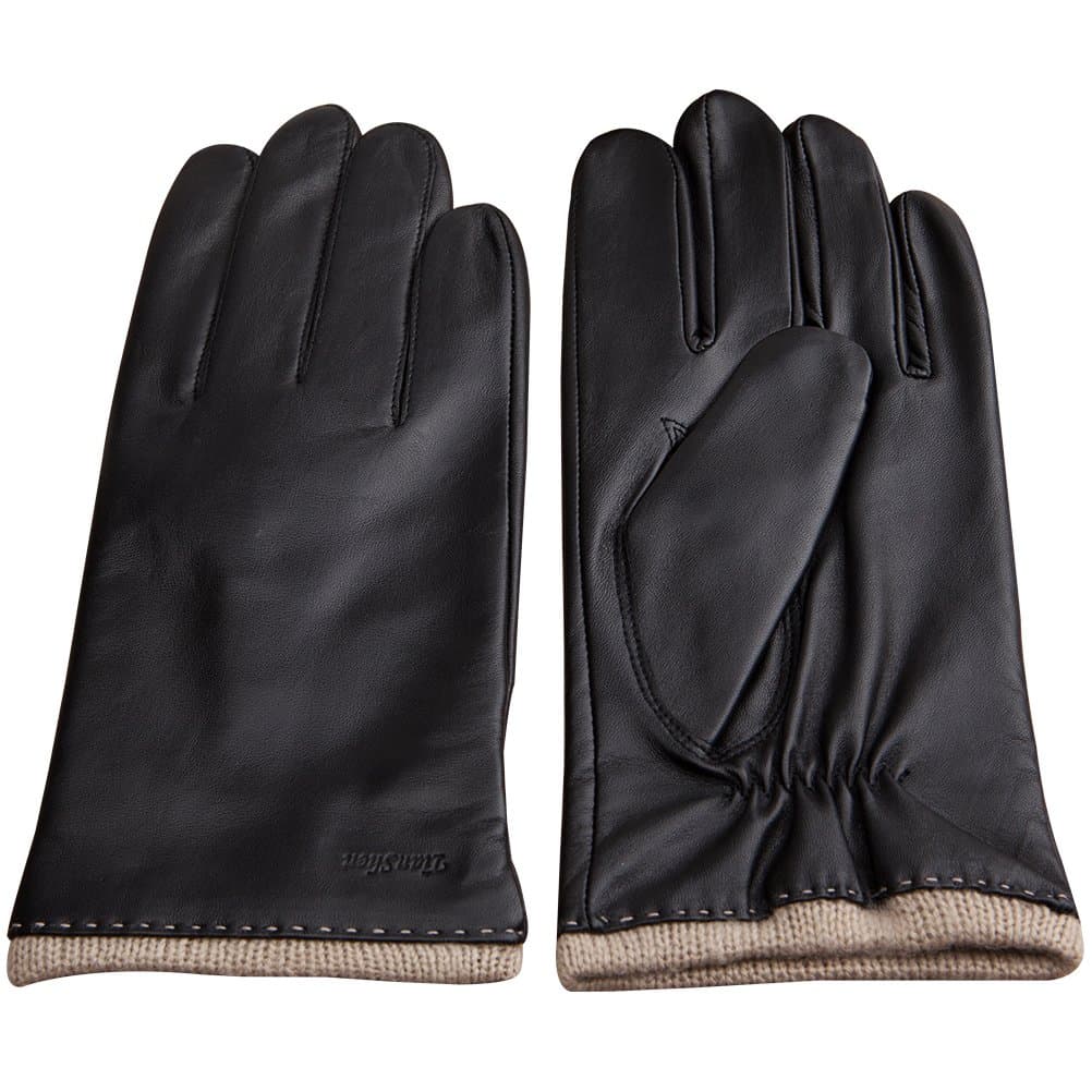 Mens Nappa Leather Gloves Warm Driver Leather Gloves with Knitting Cuff, Black, Large