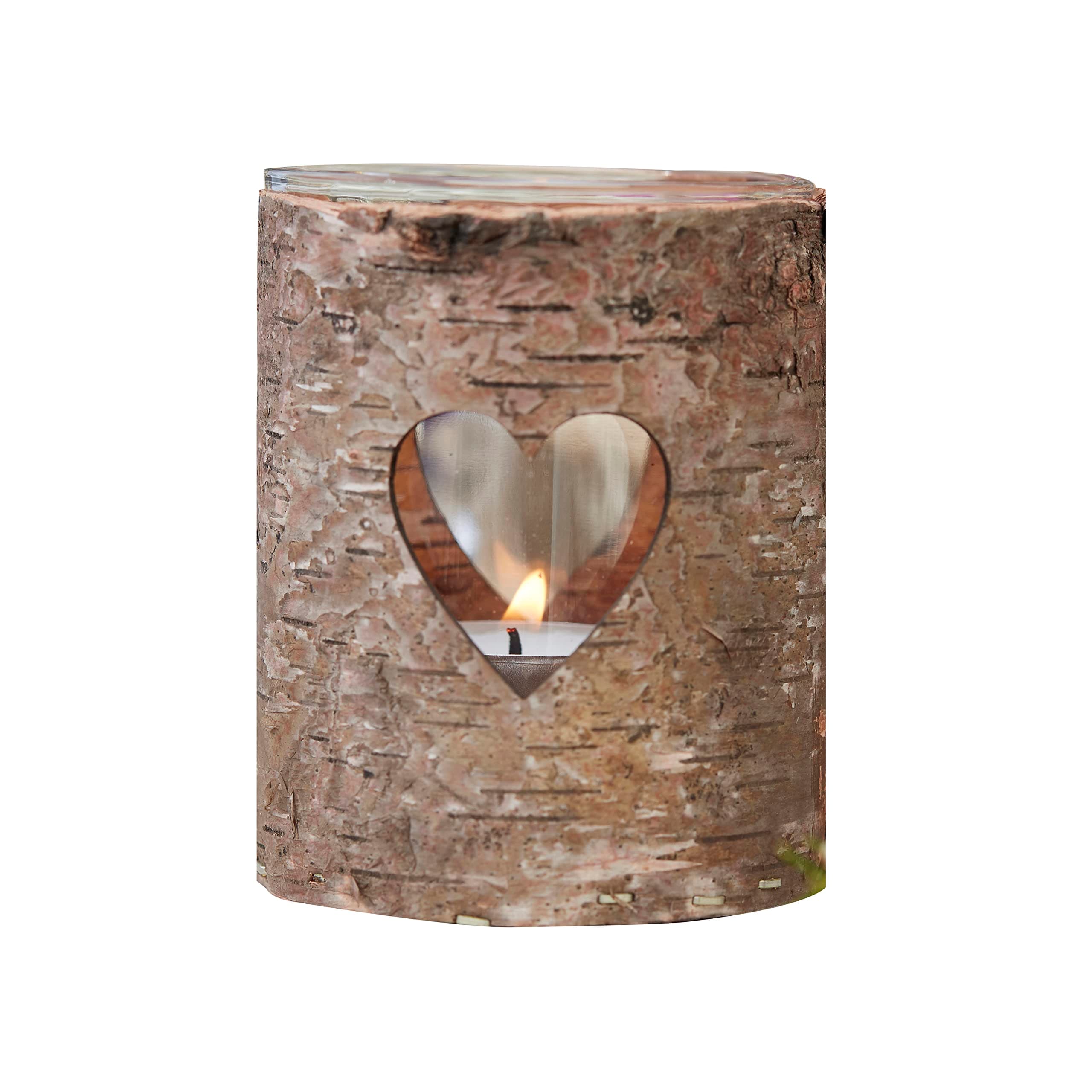 Ginger RayNatural Wood & Glass with Heart Wedding Tea Light Holders Rustic Country, Brown