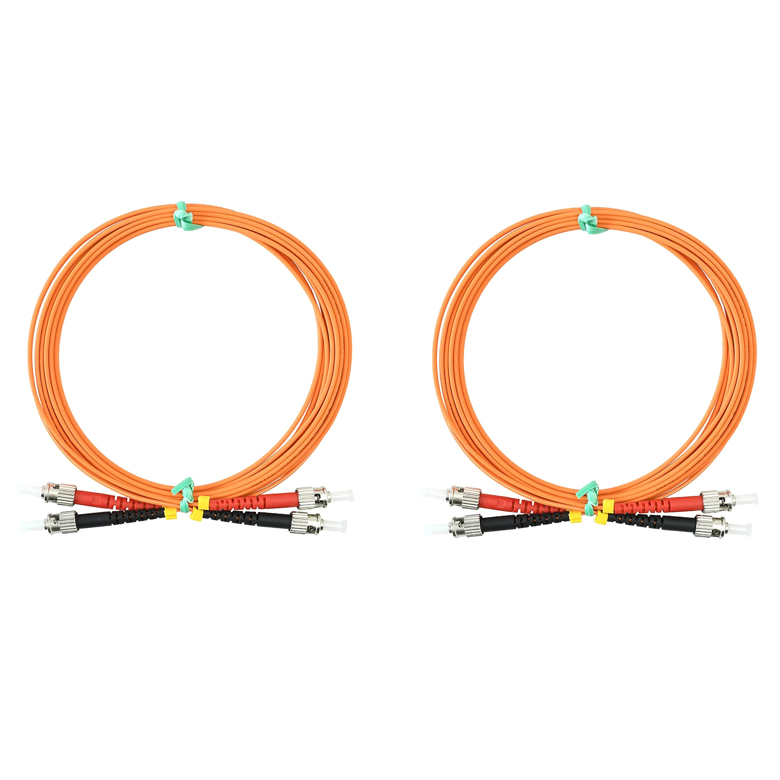 1M - 2Pack ST to ST Fiber Optic Patch Cable Multimode OM1 Duplex 62.5/125µm Optical Patch Cord 1G/10G Fiber Optic Cable ST-ST 1 Meter (3.2ft) Pack of 2.