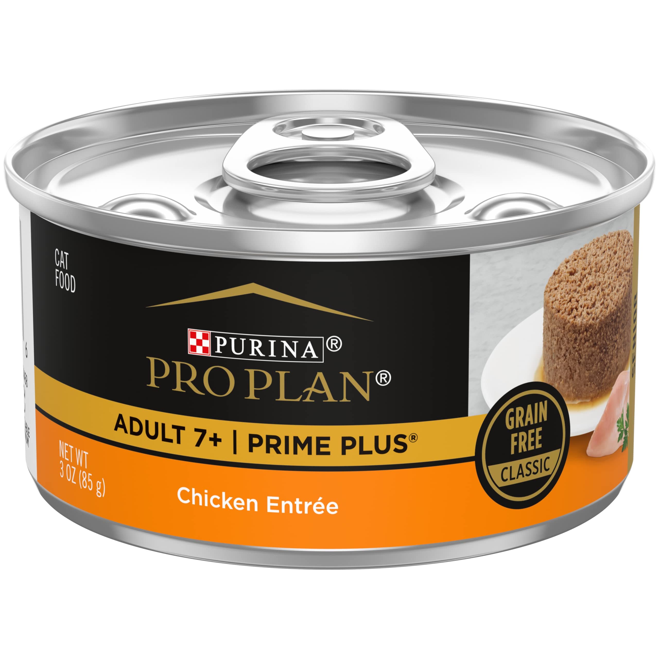 Purina Pro Plan Grain Free Senior Wet Cat Food Pate, SENIOR Adult 7+ Prime Plus Chicken Entree - (24) 3 oz. Pull-Top Cans