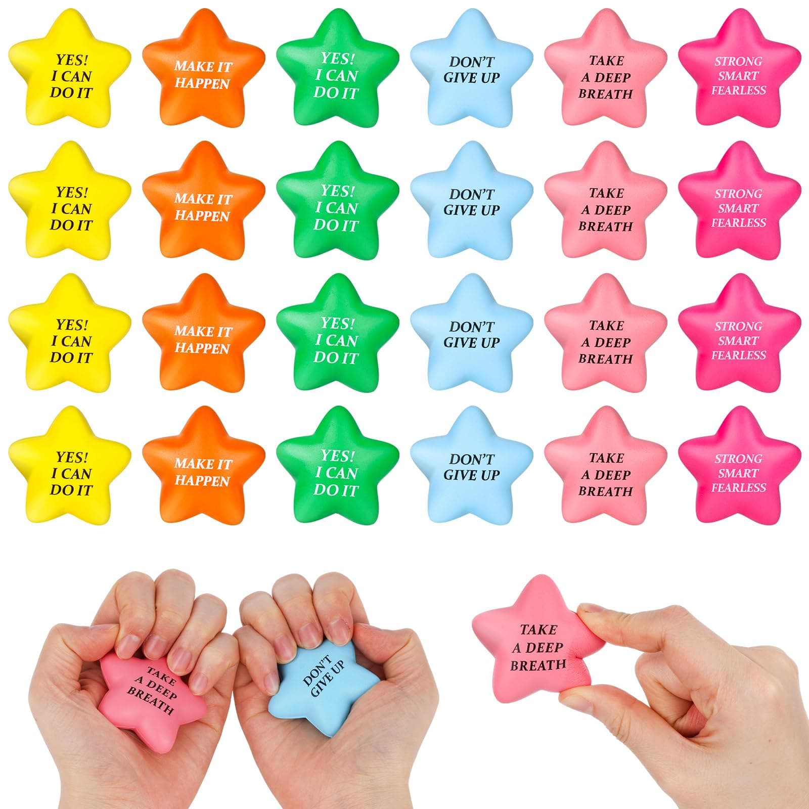 POPLAY 24PCS Star Stress Balls, 2inch Squeeze Toys Colorful Foam Motivational Stress Balls for Kids Adults Anxiety Fidget Sensory