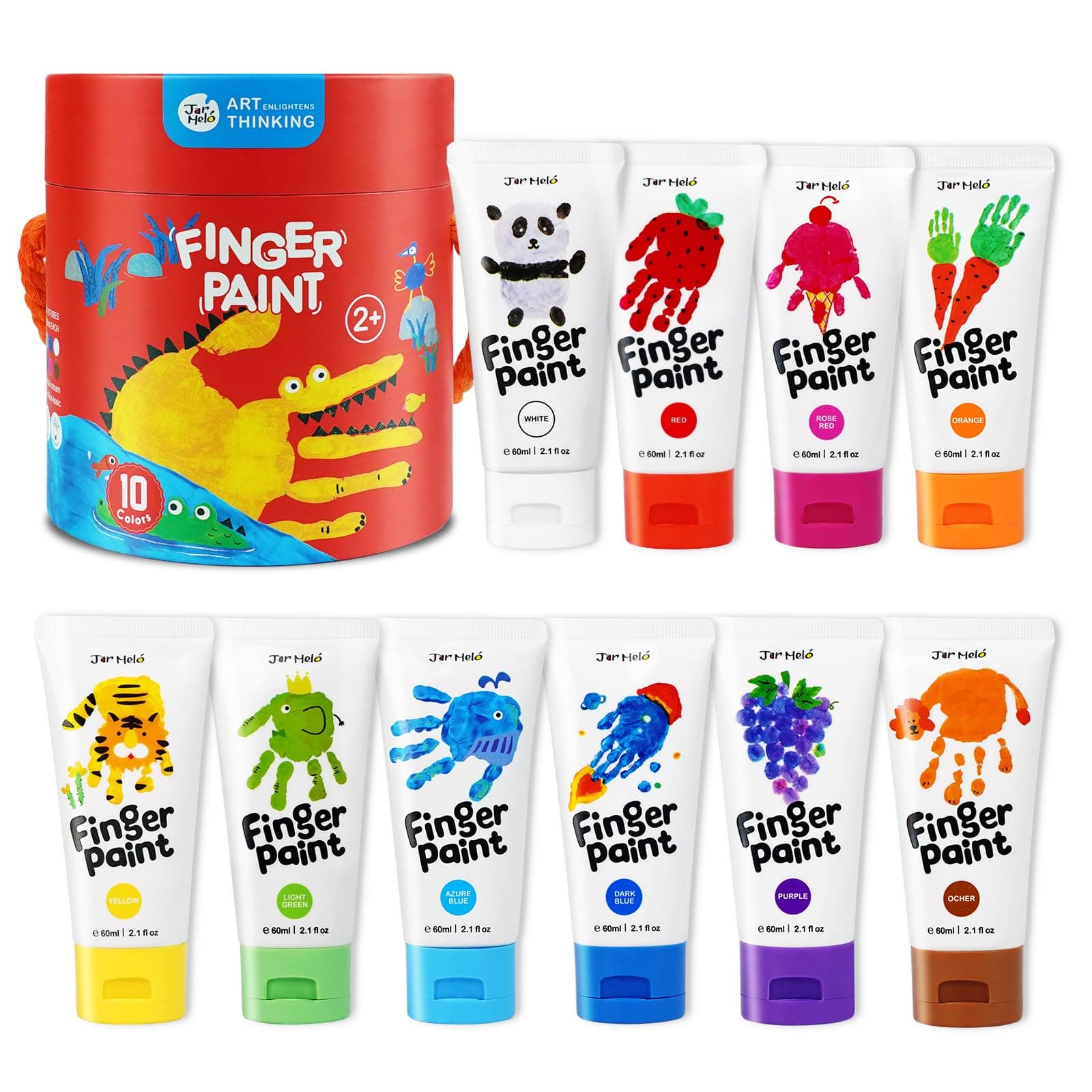 Washable Finger Paints for Toddlers, 10 Colors Large Capacity (2.1fl oz), Non Toxic Baby Paint for Hand and Feet, Safe Art Supplies, Preschool Learning Gifts for Kids Age 2+