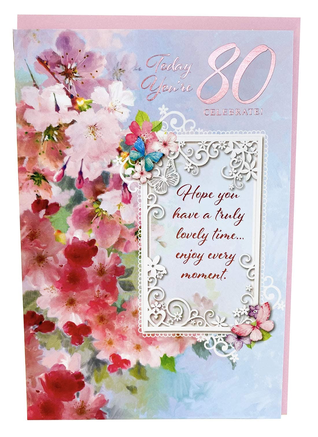 80th Birthday Card Women Happy Age 80 for Her Ladies Greeting Verse Words Message Floral Traditional Quality &Envelope Seal