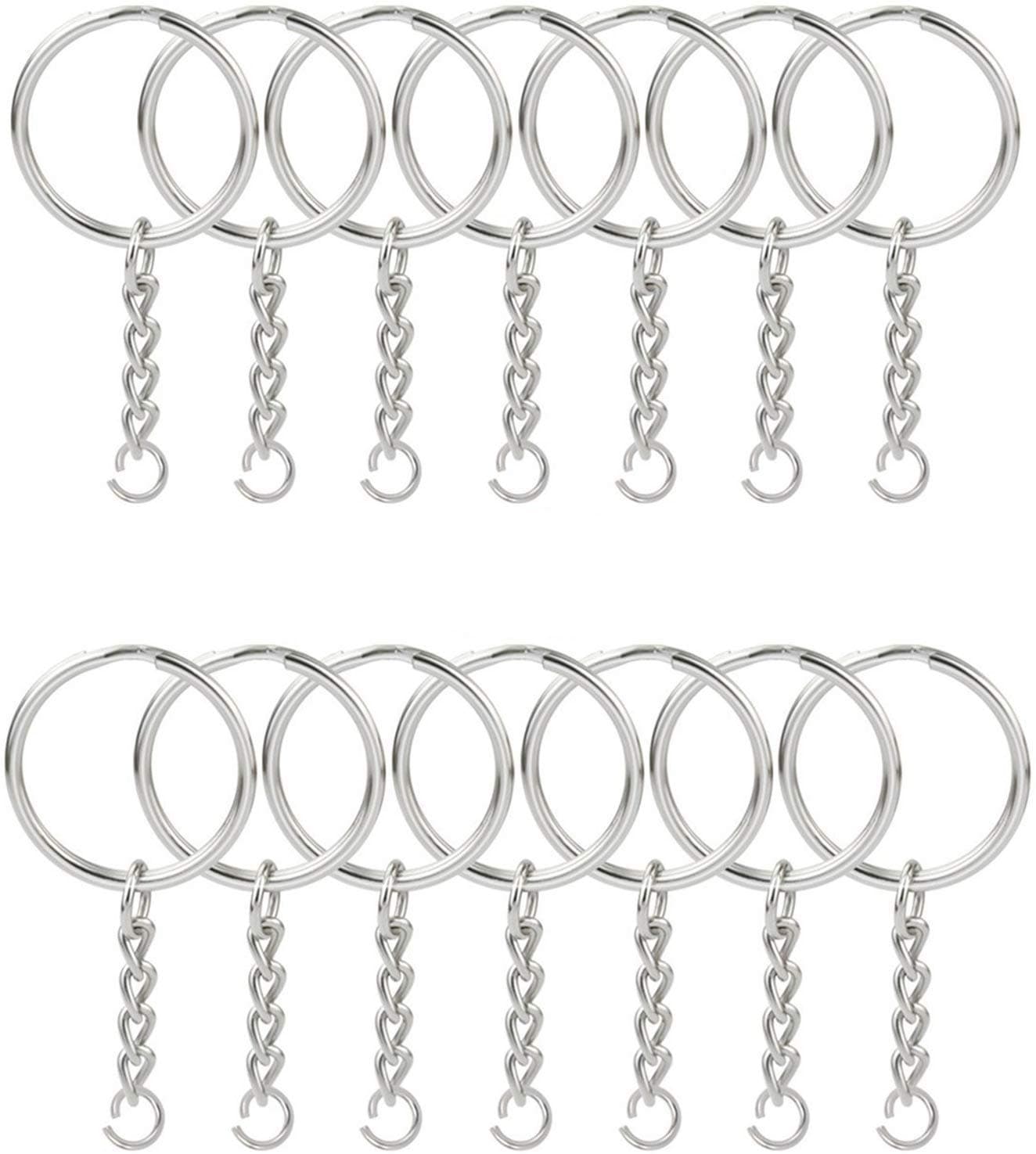 KINGFOREST 150PCS Split Key Ring Kit with Chains & Jump Rings - 1 Inch Silver Nickel Bulk Jewelry Making Supplies for DIY Keychains, Charms, Crafts