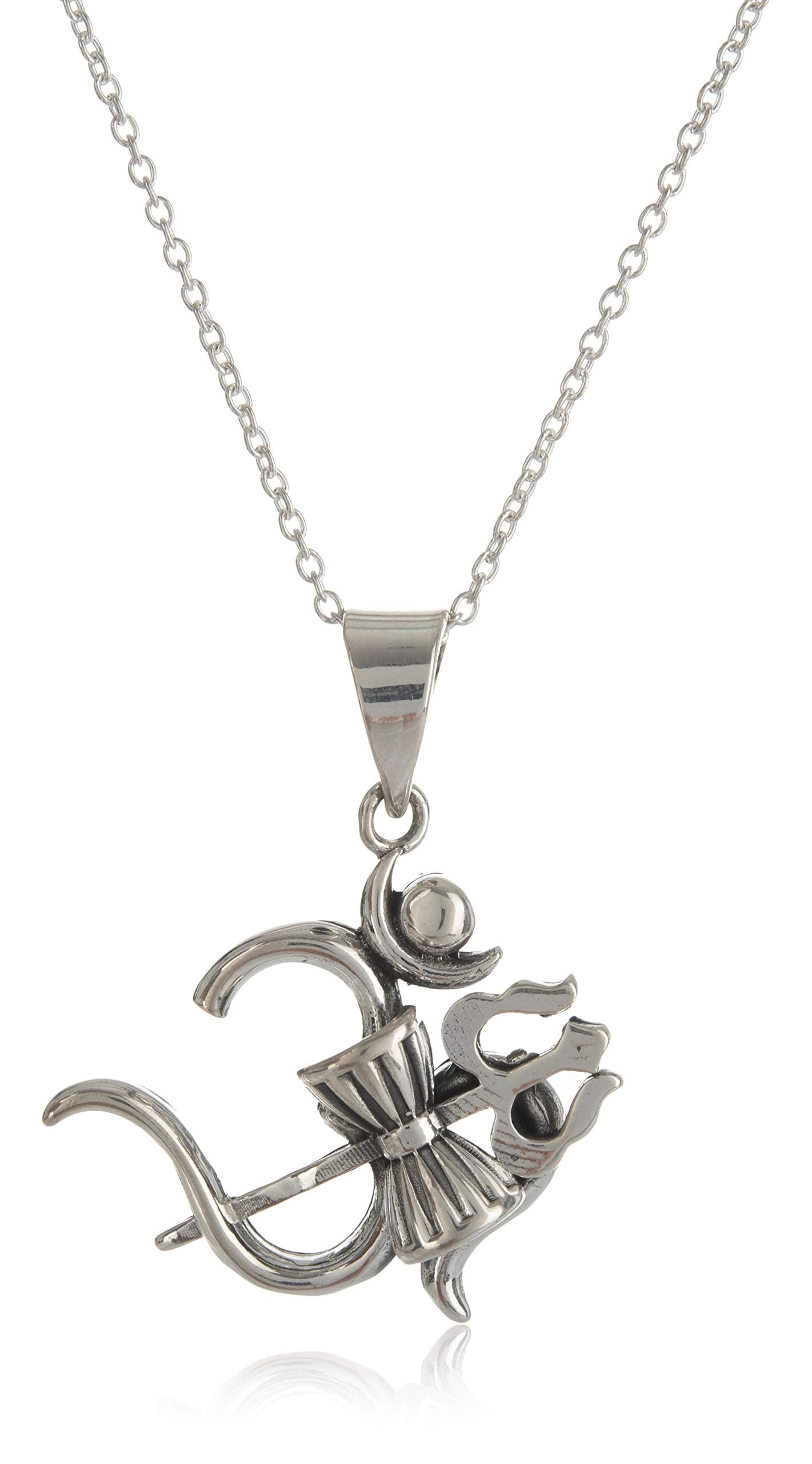 Silver Tree 925 Om Trishul Damru Pendant with Chain | Unisex Religious Charm in Pure Sterling Silver | Devotional Shiva Jewelry (ST910)