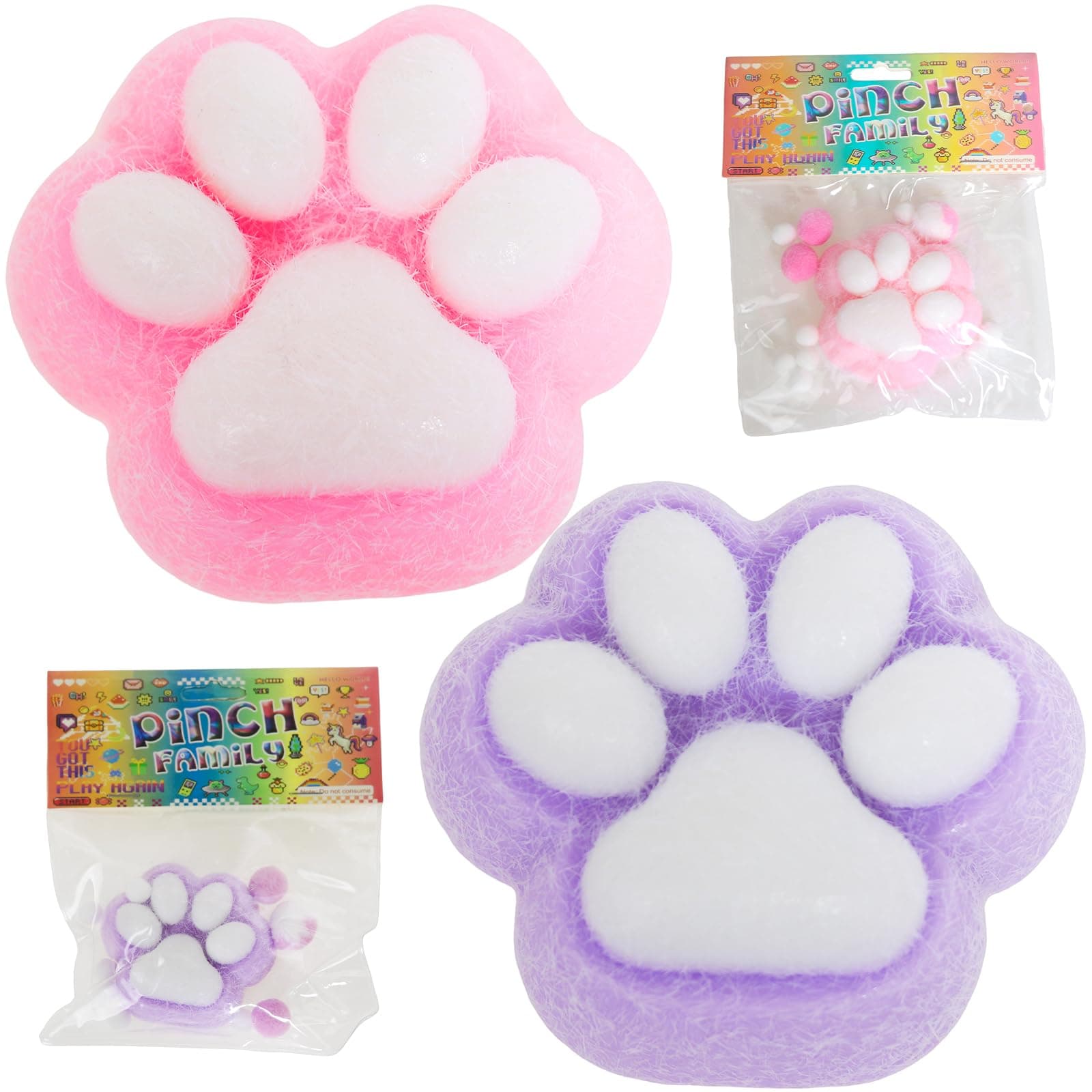 2pcs Squishy,Cat Paw Squishy Toys, 3.15in Big Cute Kawaii fufu Squishies,Sticky Squeeze Fur Ball,Jelly Kitty Funny Fidget Toys Novelty Things Suitable for Adults Kids