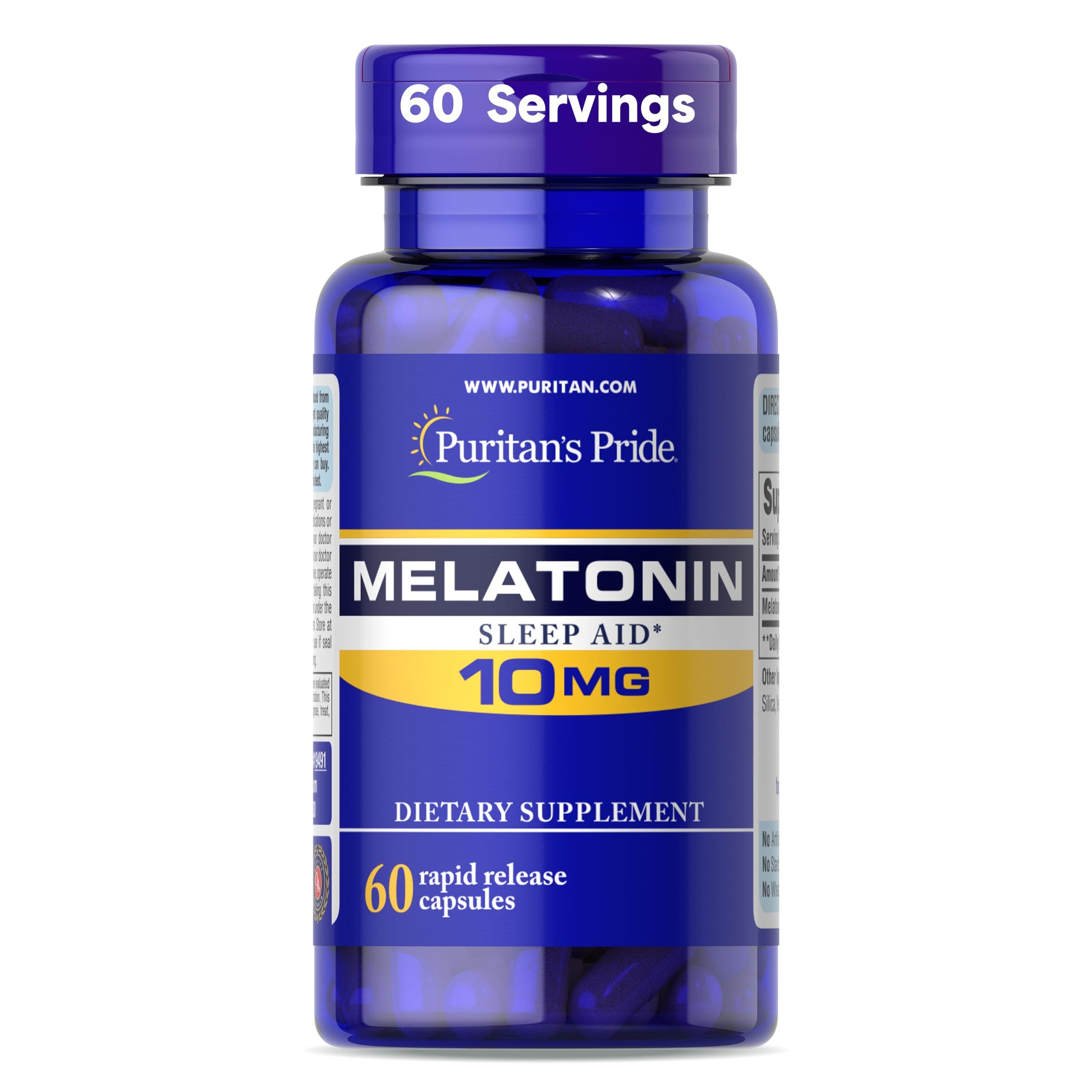 Premium Super Strength Melatonin 10mg Sleep Aid, Dietary Supplement for Sound, Restful, and Longer Sleep Support, 2 Month Supply, 60 Rapid Release Capsules