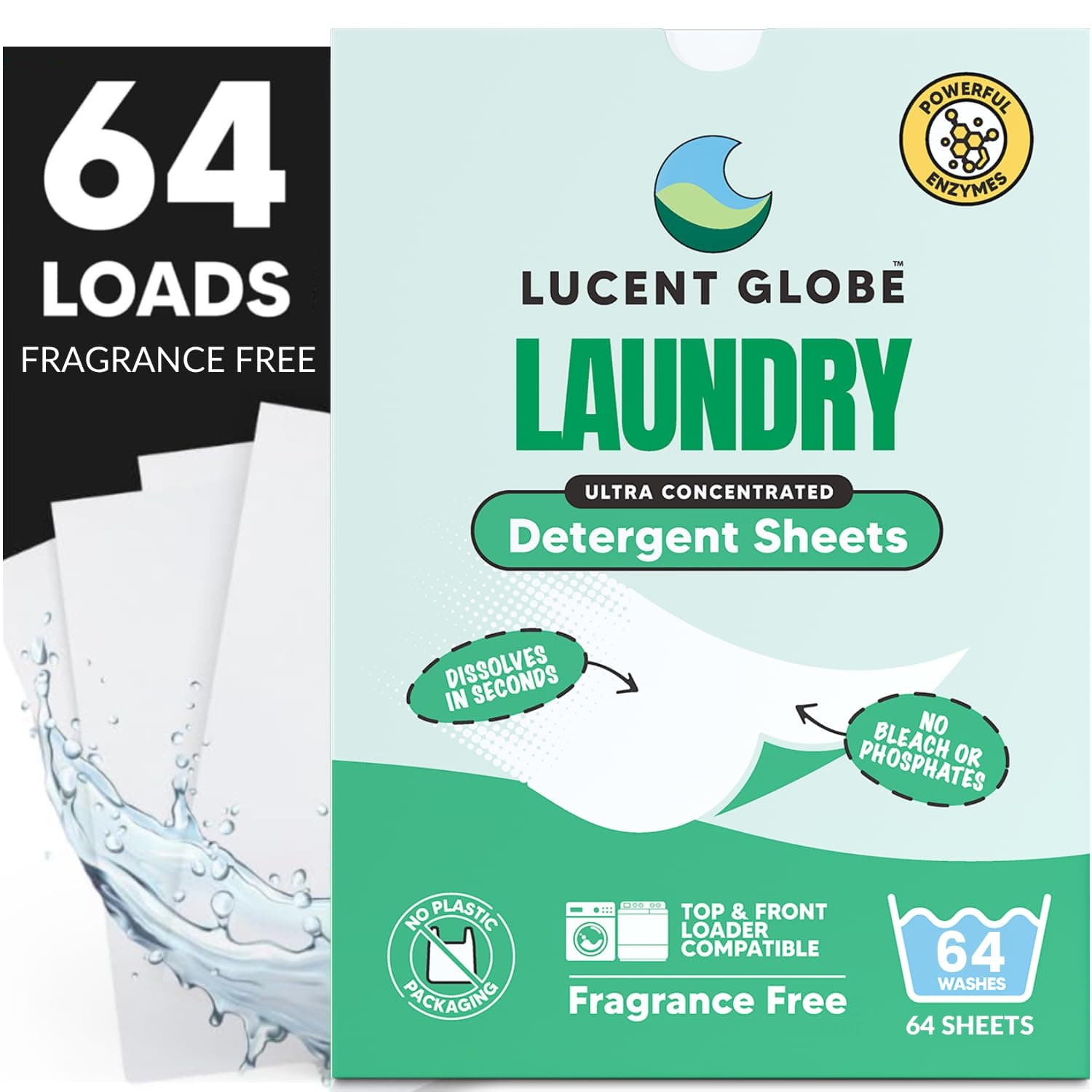 Lucent Globe Laundry Detergent Sheets - Pre-Measured Laundry Sheets - Powerful Stain Removal - Gentle on Skin & Fabrics - Works in All Washers - Convenient and Travel Friendly (Fragrance Free)