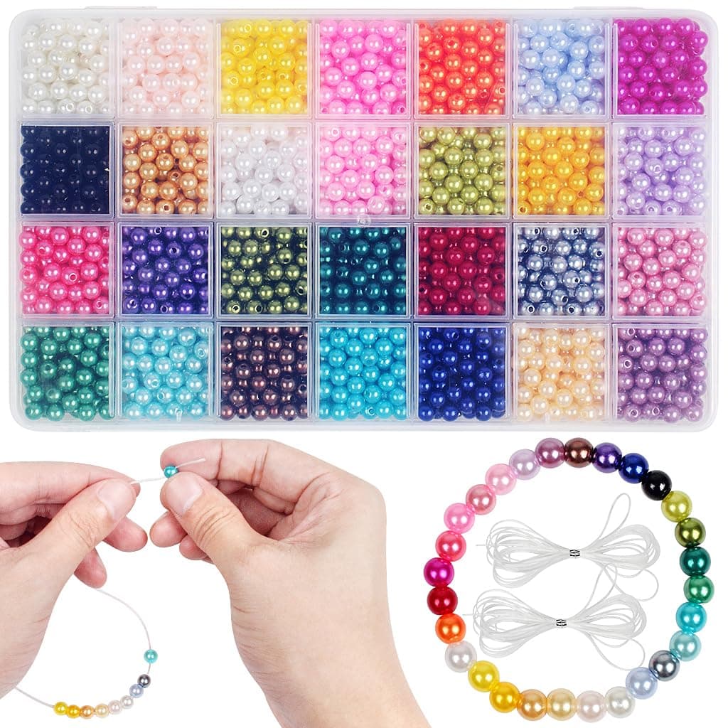 ZGTSPearl Beads 1960 Pcs，28 Colors Pearl Beads for Jewelry Making 6mm Round mitation Pearls Dyed Faux Pearl Beads for Jewellery Making Bracelets Necklaces Earrings Making DIY Crafts Gifts