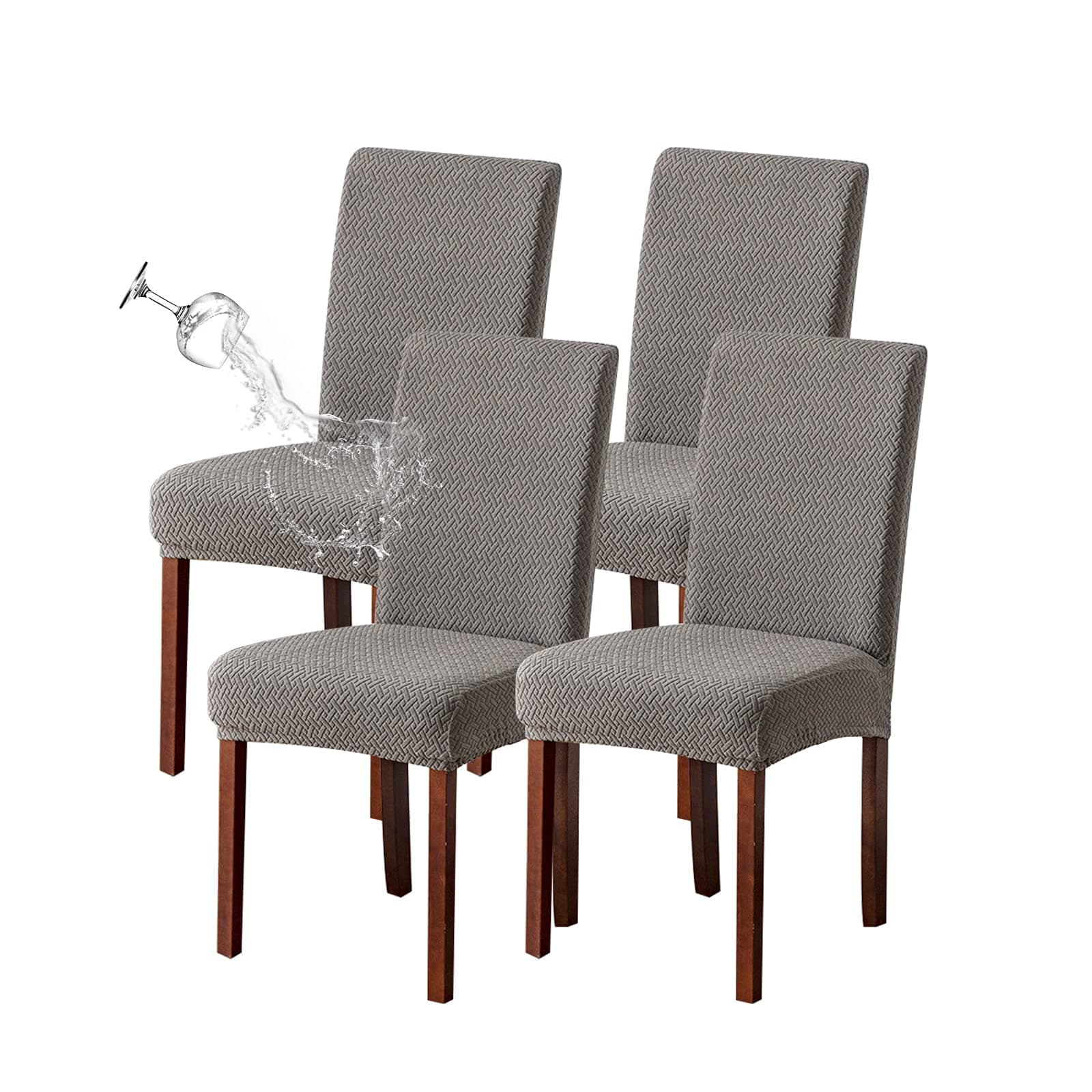 Genina Waterproof Chair Covers for Dining Room Set of 4 Kitchen Chair Covers Parson Dining Chair Slipcover,Gray