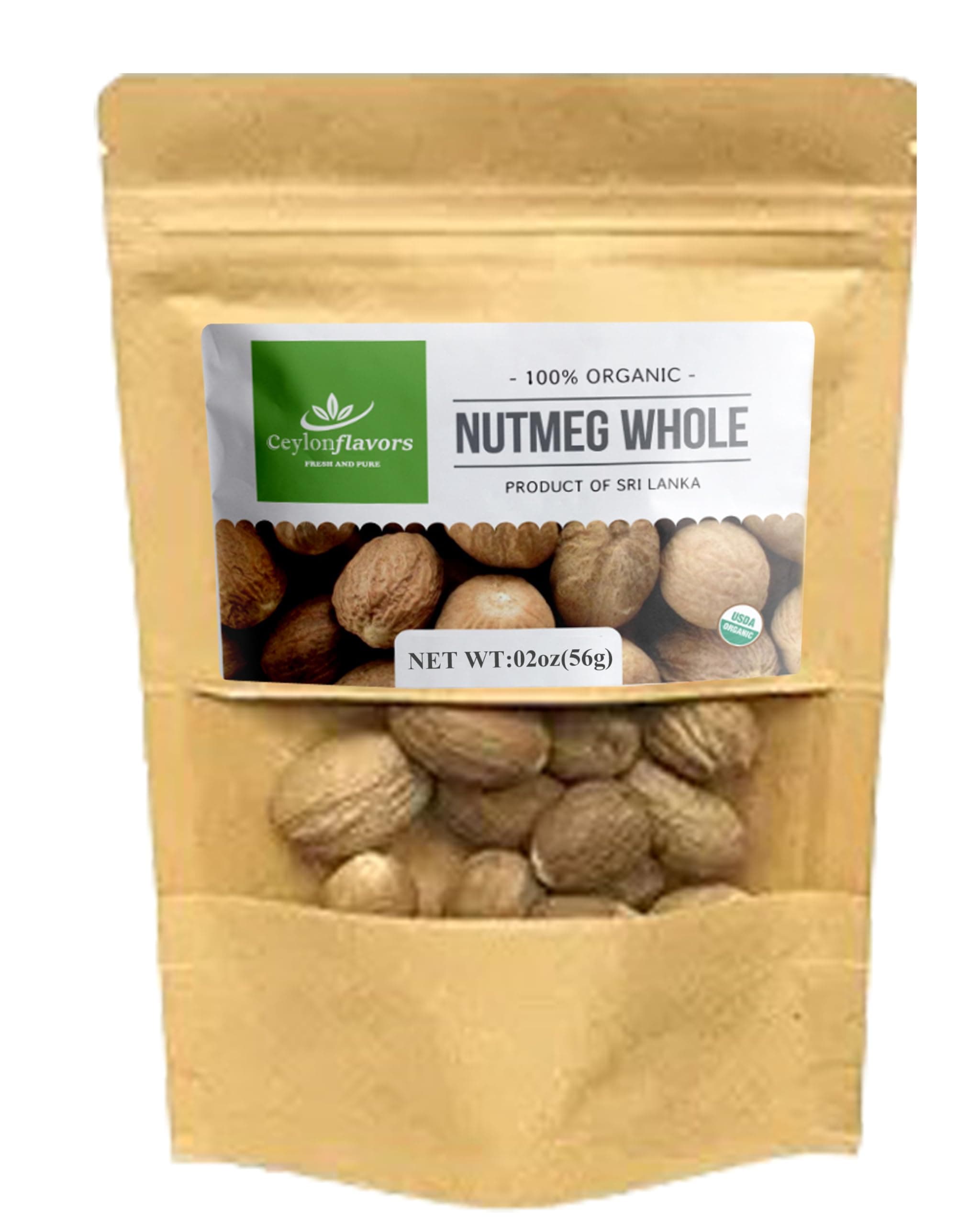 Whole Nutmeg from Ceylon, Authentic, Handpicked from Organic Farms, Natural Super food enriched with aroma & flavors for cooking 2 oz | (56 g)USDA Organic