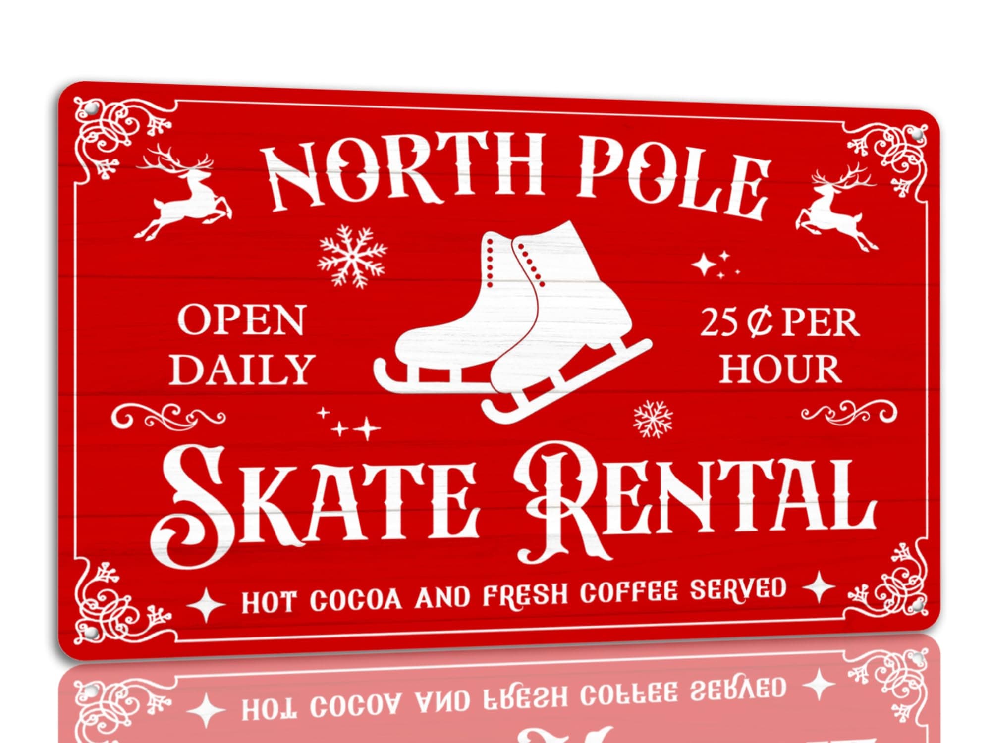 North Pole Skate Rental Tin Sign Funny Christmas Metal Signs Retro Santa Sign Christmas Wall Art Decor For Home Cafe Shop 8x12 Inch