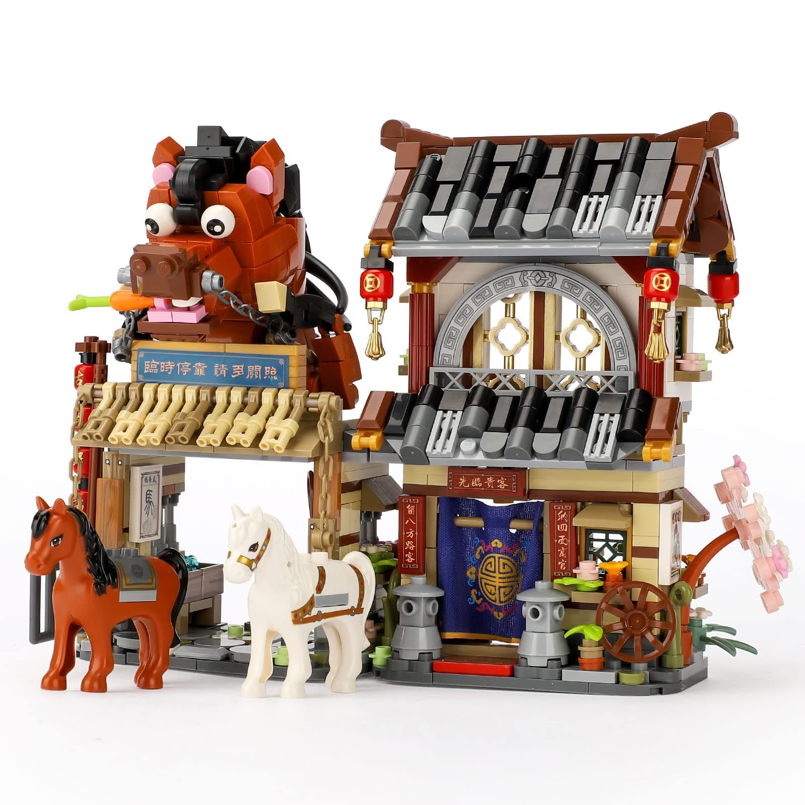 QLT Chinese Street View Ancient Post Station Mini Building Blocks, Building Toys Model Set for Girls, Boys 6-12 Years Old, 997 PCS Simulation Architecture Construction Toy, Gift Idea for Adults