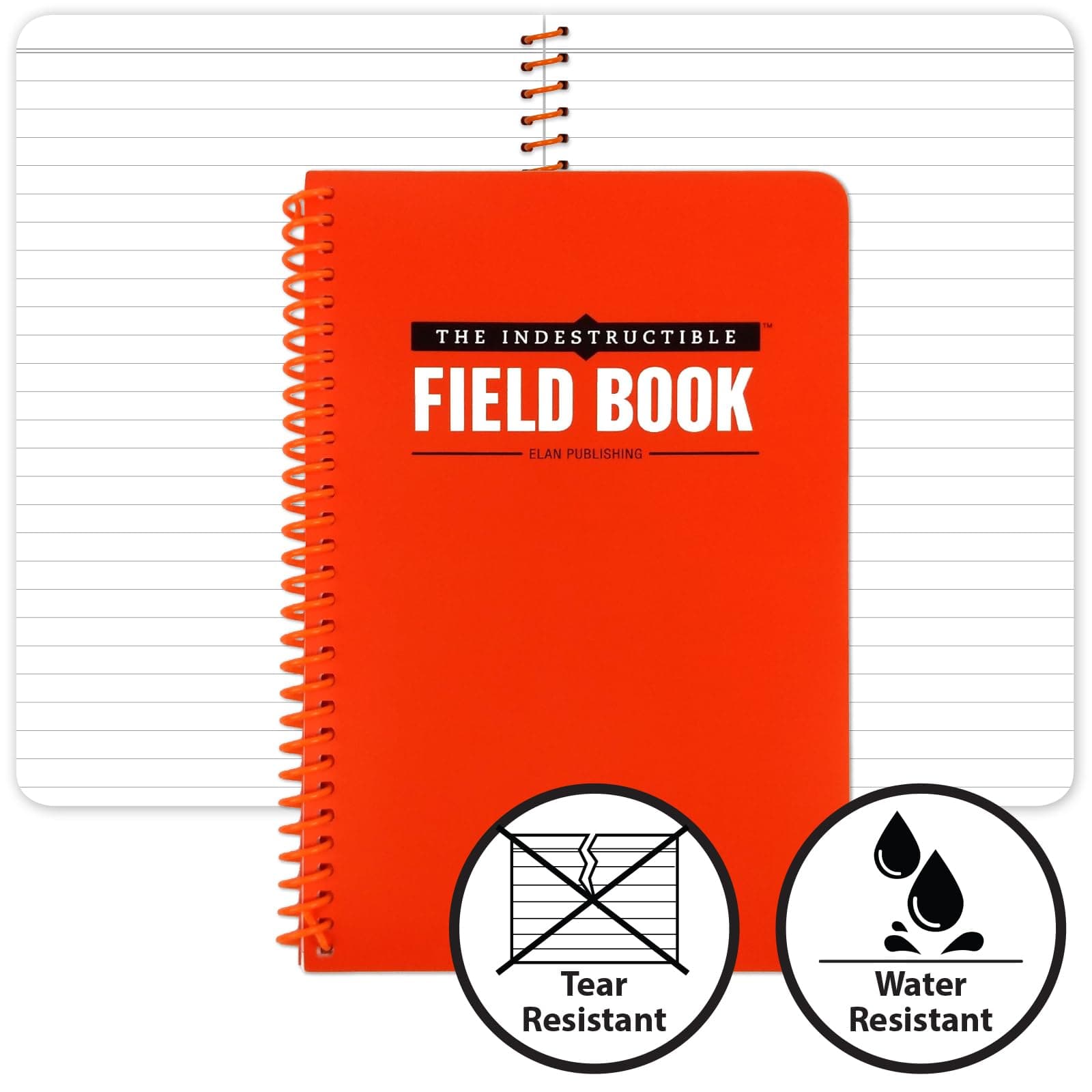 Elan Publishing Company The Indestructible Waterproof, Tearproof, Weatherproof Spiral Bound Field Notebook - 4.875"x7.25" - Orange - Lined Memo Book
