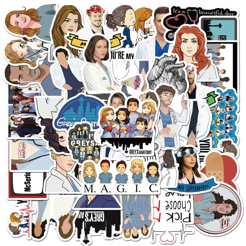 The TV Show Grey's Anatomy Stickers for Water Bottles 50 Pack Waterproof,Aesthetic,Trendy Stickers for Teens,Girls Perfect for Waterbottle,Laptop,Phone,Travel Extra Durable Vinyl