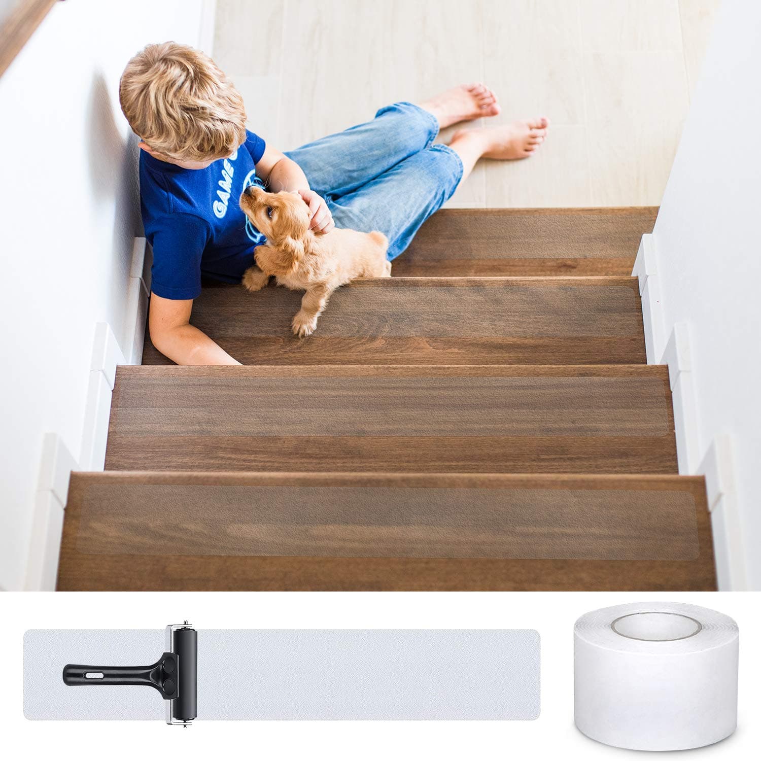 MBIGM Anti Slip Stair Treads Clear Tape, 4 Inches x 33 Feet Non Slip Safe Strips for Kids, The Elderly and Pets