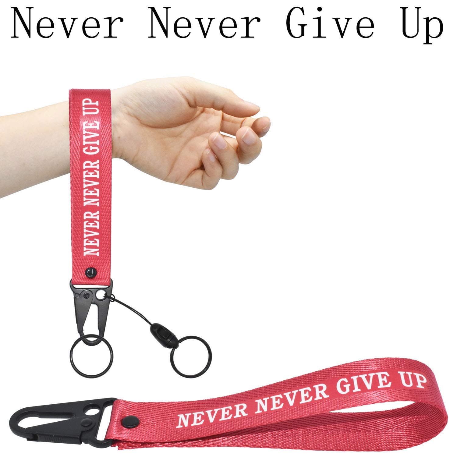 Keychain Lanyard for Women and Men, Wristlet Keychains Hand Wrist Strap Key Chain Ring Holder, Birthday Gifts for Women Men Yamaha Jeep BMW Car Motorcycle Key (Never Never Give Up)