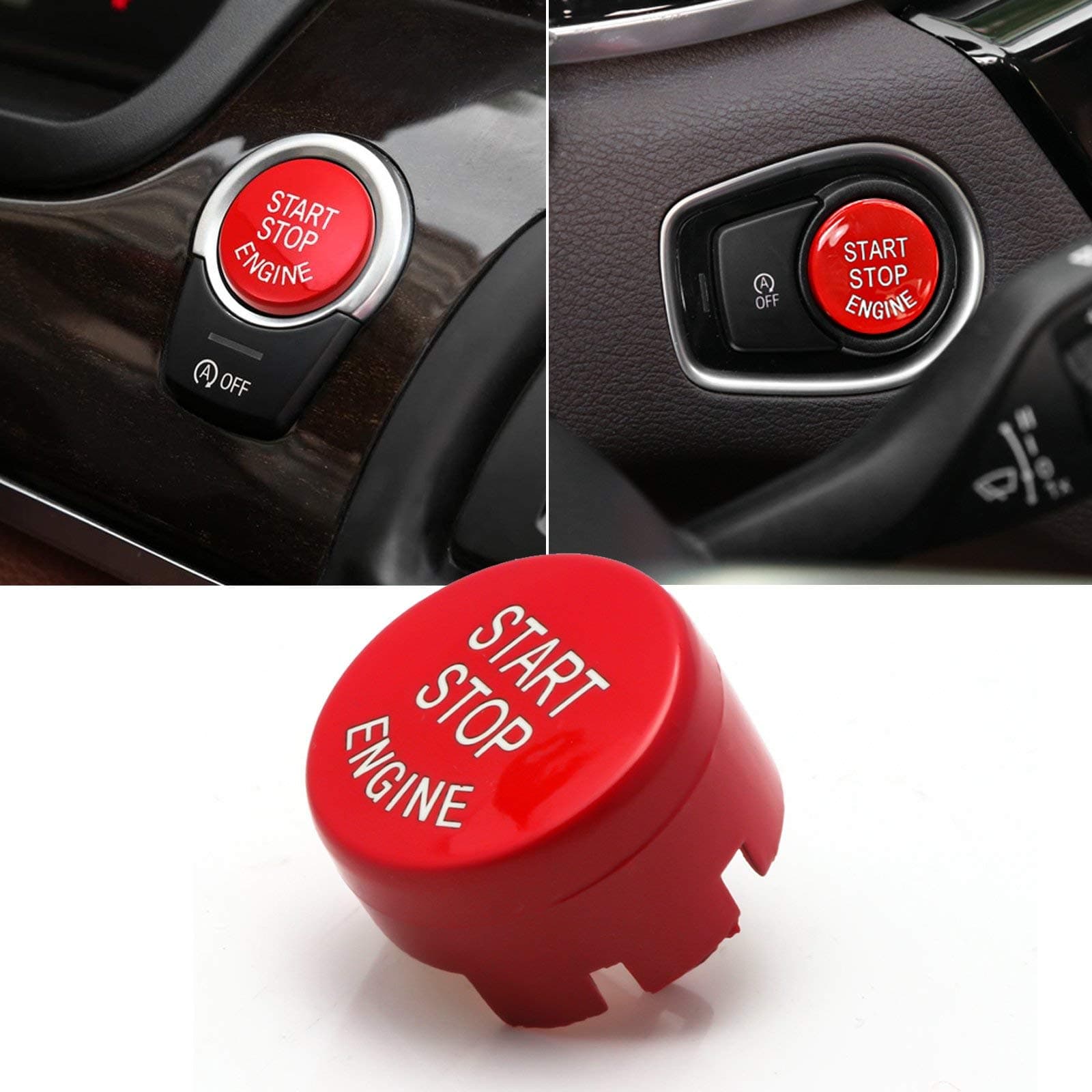 x xotic tech Engine Start Stop Push Button Switch Power Ignition Cover Trim Compatible with BMW 1 2 3 4 5 6 7 Series F20 F23 F30 F32 F10 F12 X1 X3 X4 X5 X6 -with Off Button, (Red) 1.02"