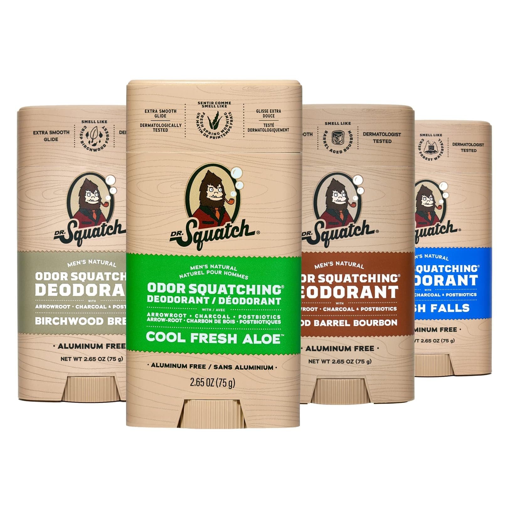2.65oz Wide Stick Deodorant 4-Pack Birchwood Breeze, Wood Barrel Bourbon, Cool Fresh Aloe, Fresh Falls