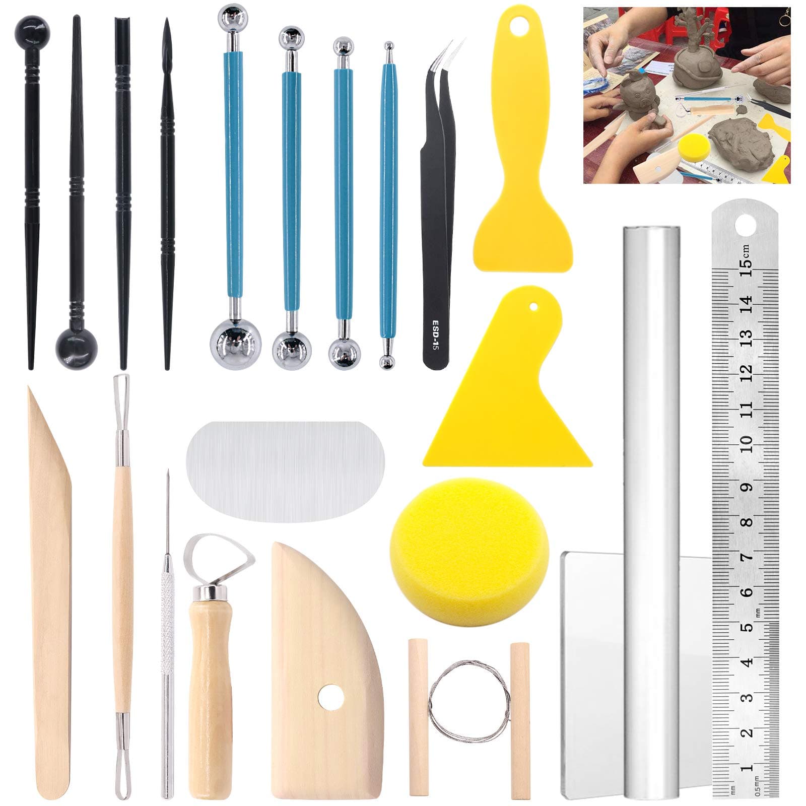 Glarks 22 Pieces Carving Modelling Clay Sculpting Tools Set Including Carving Modelling Tools kit, Plastic Modelling Tools, Ball Stylus for Embossing Art, Colouring, Nail Art Painting