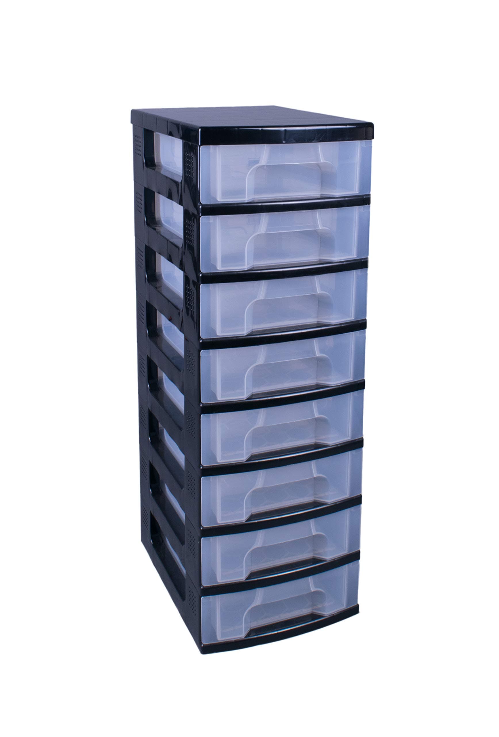 Really Useful Plastic Storage Box Storage Tower 8x7 Litre Black Frame with Clear Drawers