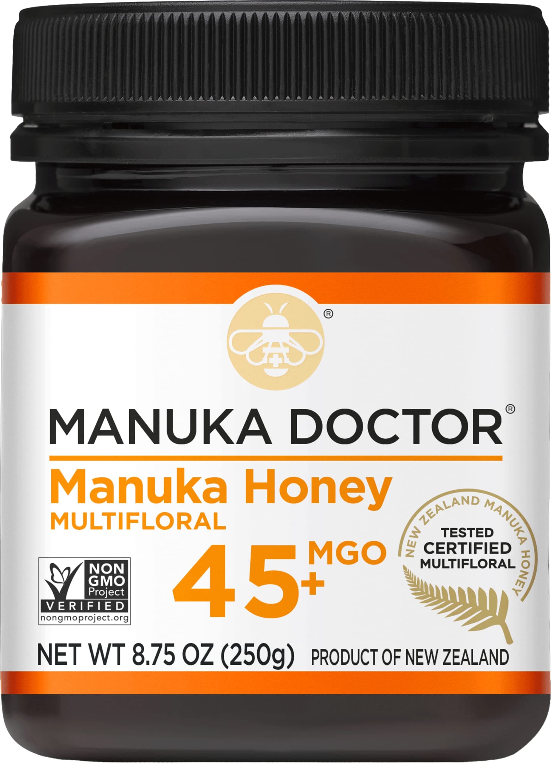 MANUKA DOCTOR - MGO 45+ Manuka Honey Multifloral, 100% Pure New Zealand Honey. Certified. Guaranteed. RAW. Non-GMO (8.75oz)