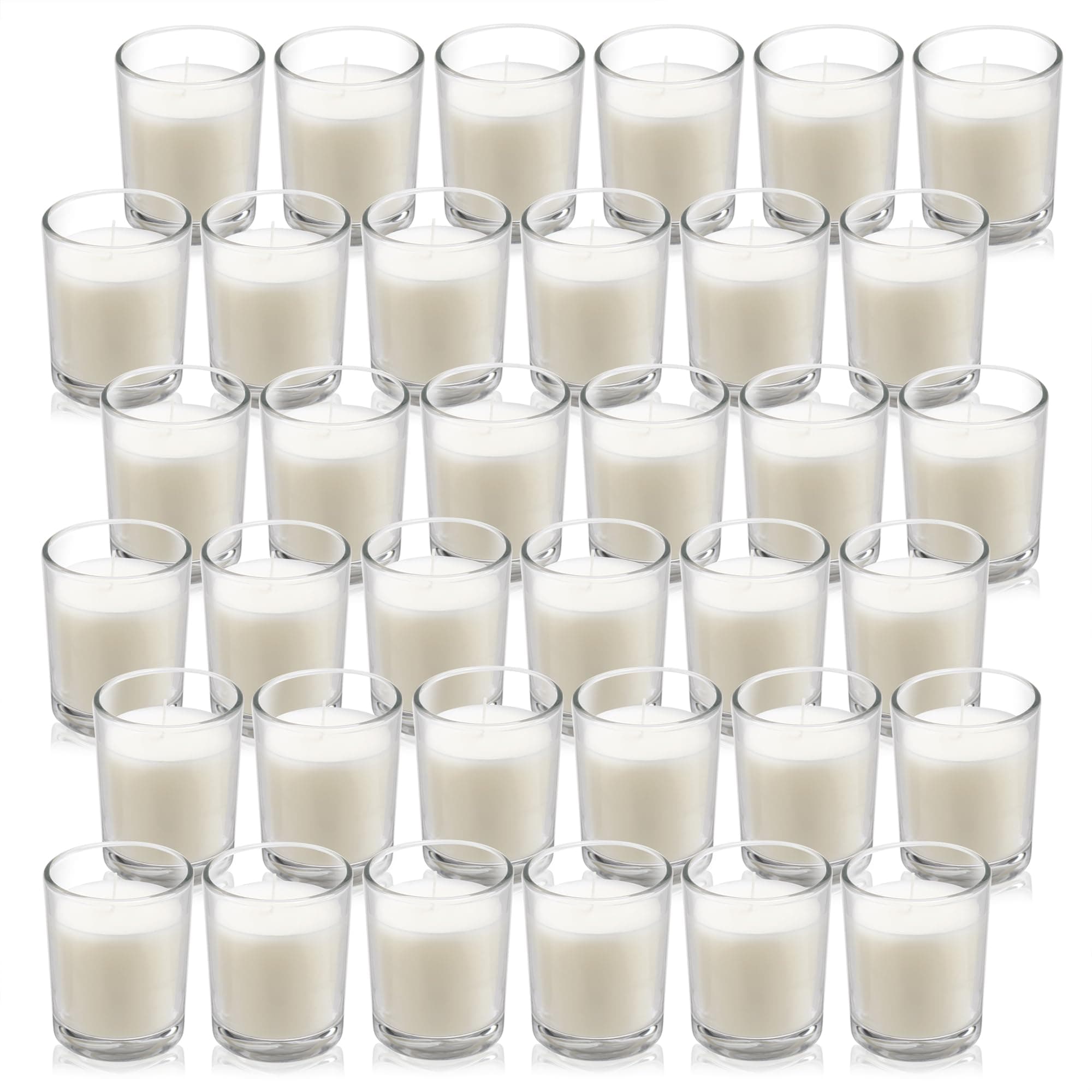 Housecret 36 Pack Warm White Unscented Clear Glass Filled Votive Candles. Hand Poured Wax Candle Ideal Gifts for Aromatherapy Spa Weddings Birthdays Holidays Party