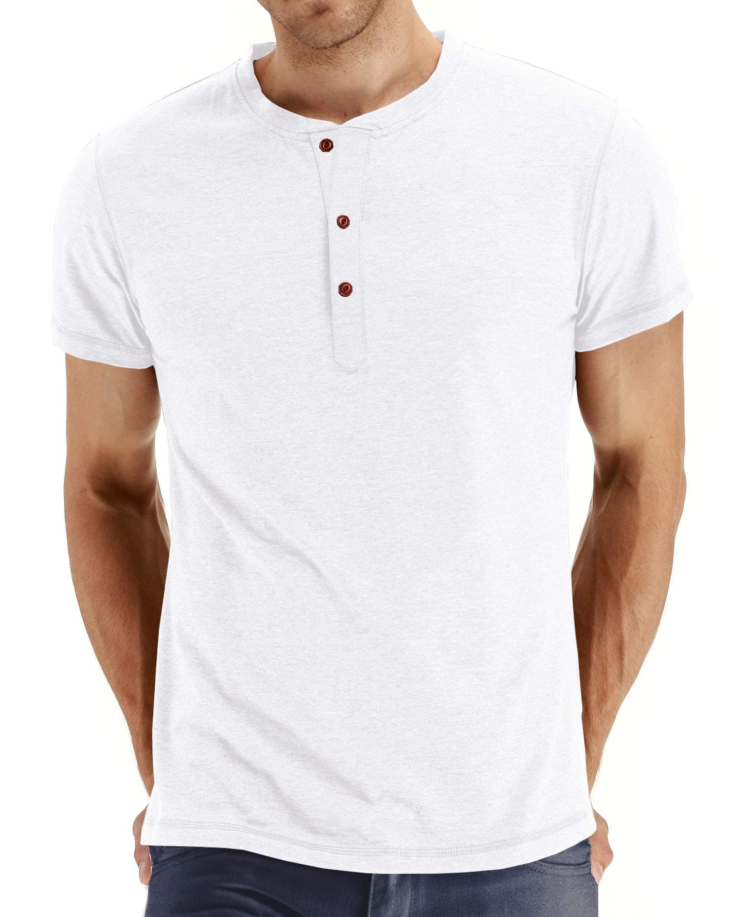 Sailwind Men's Casual Slim Fit Short Sleeve Henley T-Shirts Cotton Shirts White-US M