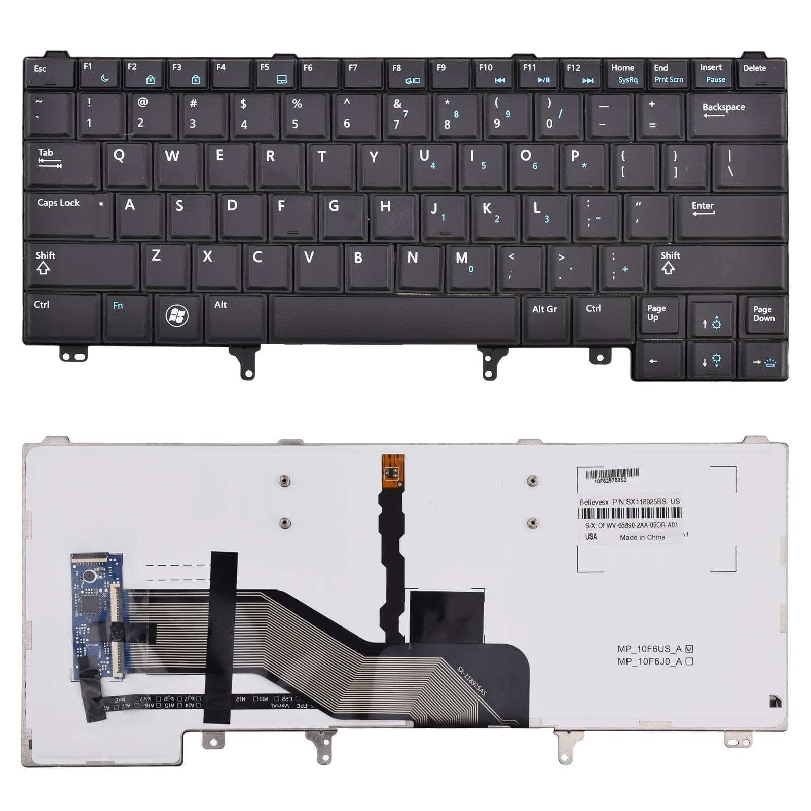 Replacement Keyboard with Backlit Compatible with Dell Latitude E5420 E5430 E6220 E6320 E6330 E6420 E6430 E6440 Series US Layout Black (Without Pointer Stick)