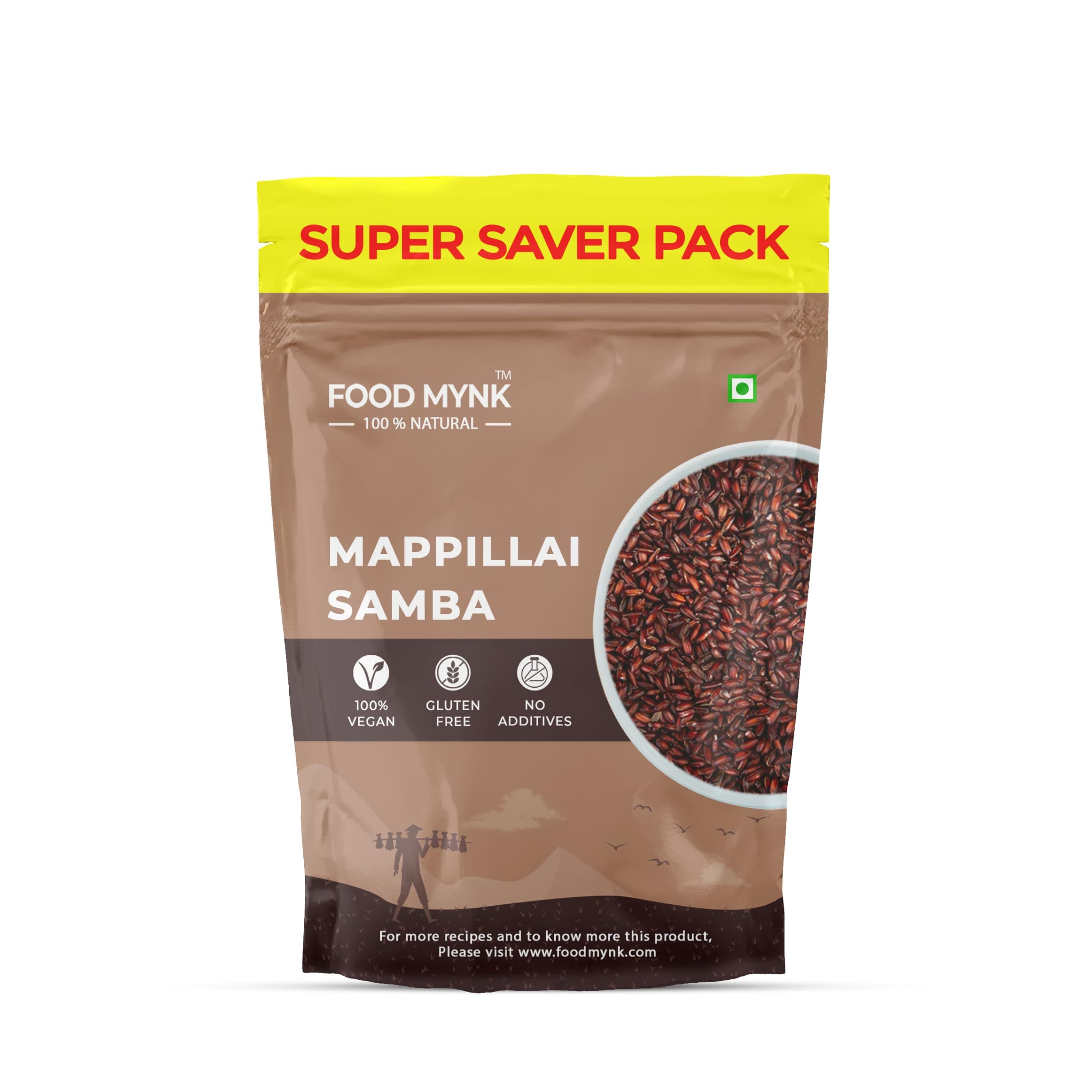 Food Mynk Mappillai Samba Rice (4Kg)| Organic Red rice | Traditional Hand Pounded Mappillai Samba Rice | Red Chawal | Bridegroom Rice | Dulha Samba Chawal | Vara Samba Akki