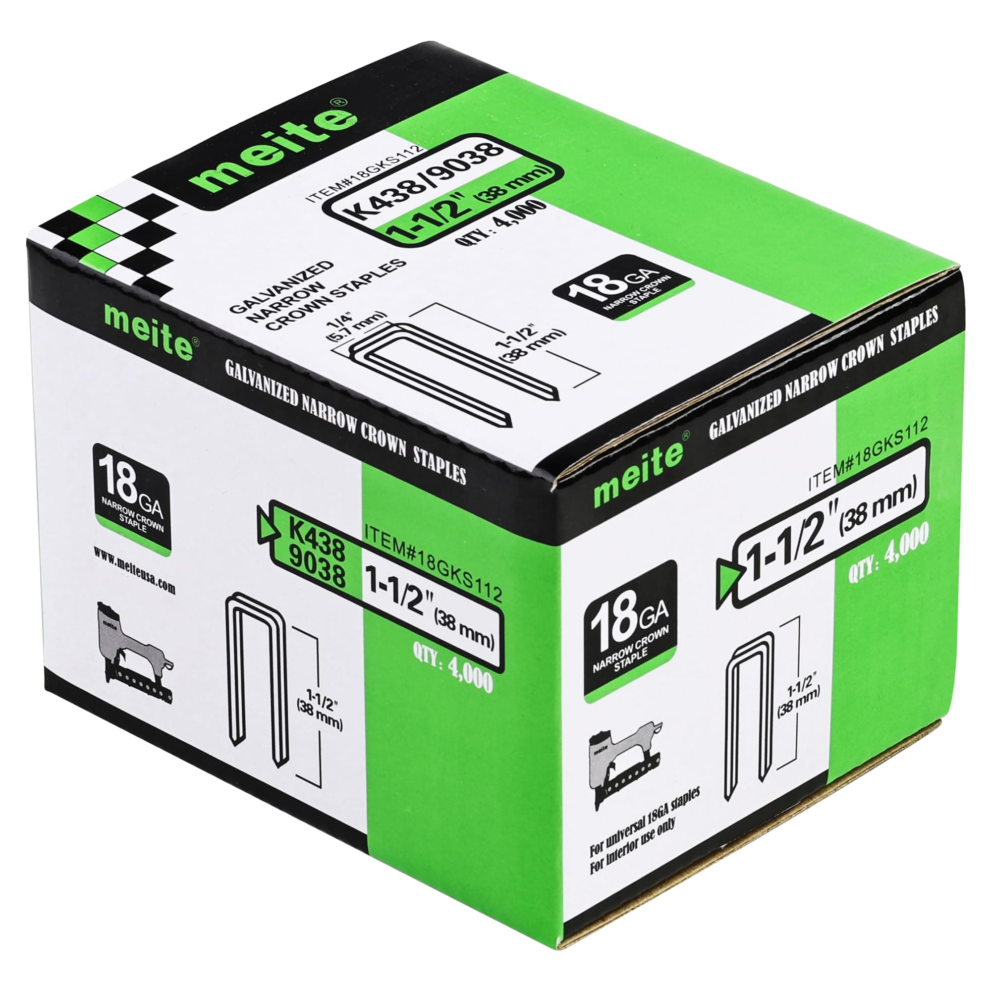 18 Gauge 1/4-Inch Narrow Crown Staples, 1-1/2-Inch Length Galvanized Staples for Heavy Duty and Upholstery (4,000 Counts)