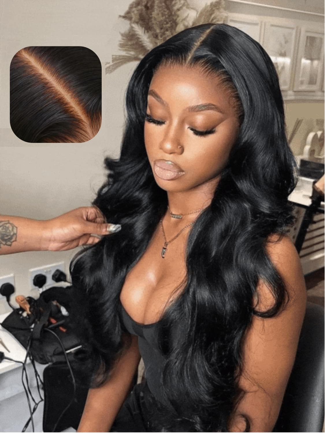 Glueless Wigs Human Hair Pre Plucked Pre Cut Lace 5x5 Thin HD Lace Closure Wig Body Wave Human Hair Wig Bleached Knots Match All Skin Tones 180% Density 16 inch