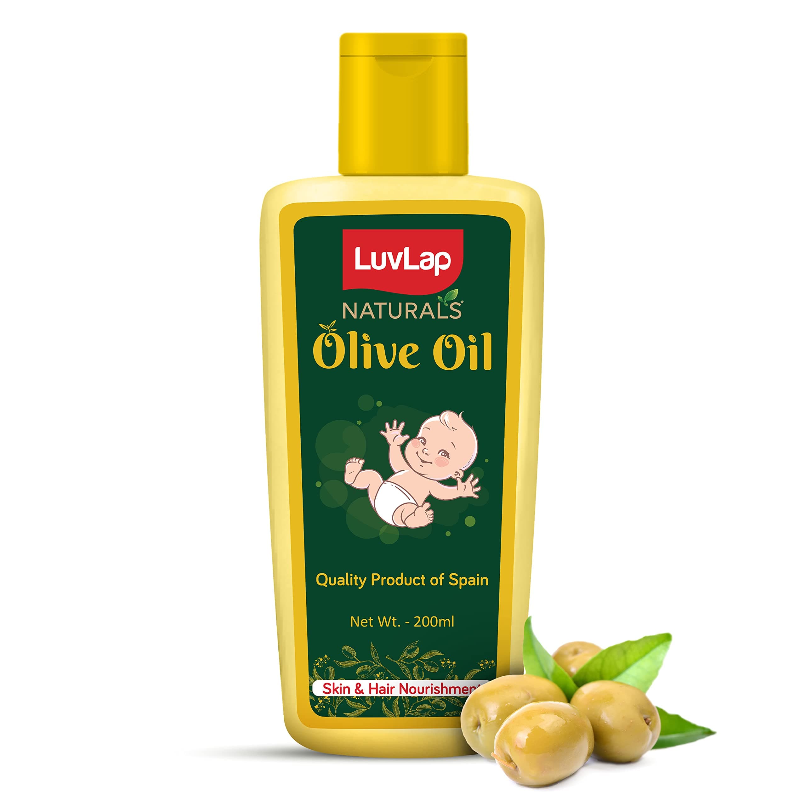 Luv Lap Naturals Baby Body Massage Olive Oil, Spanish Premium Olive Oil, Enhances Bone & Muscle Strength (200 ml)