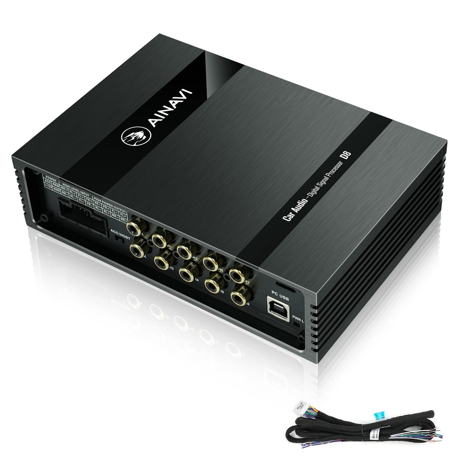 Car Audio Digital Signal Processor - DSP Car Equalizer Built-in Amplifier with 4-Channel Input, 8-Channel Output, 31-Band Graphic Equalizers Kit (Universal Cable Kit)