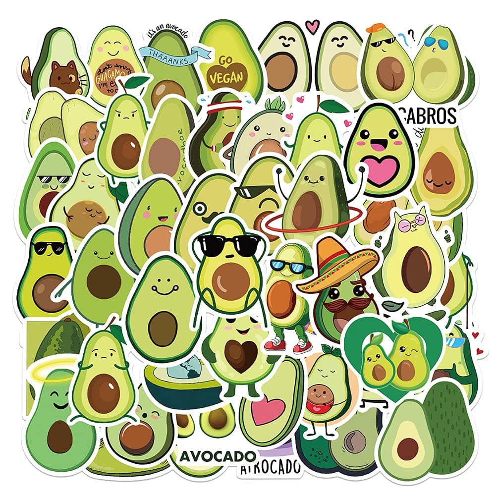 Avocado Stickers| 50 Pcs Avocado Waterproof Vinyl Decals for Water Bottles Laptop Refrigerator Luggage Computer Mobile Phone Skateboard Décor