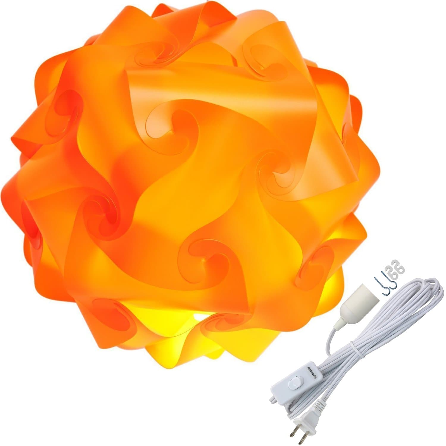 DIY IQ Jigsaw Puzzle Lamp Shade Ceiling Pendant Lampshade Kit with 15 Feet Hanging Cord (Orange, XL-16 inch)