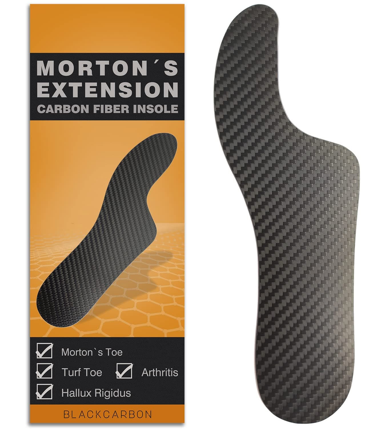 Morton's Extension Orthotic,Carbon Fiber Insole,Rigid Foot Support Insert for Morton's Toe,Turf Toe,Hallux Rigidus,Arthritis,1 Piece 25.5cm(Men Size 9/Women 10)