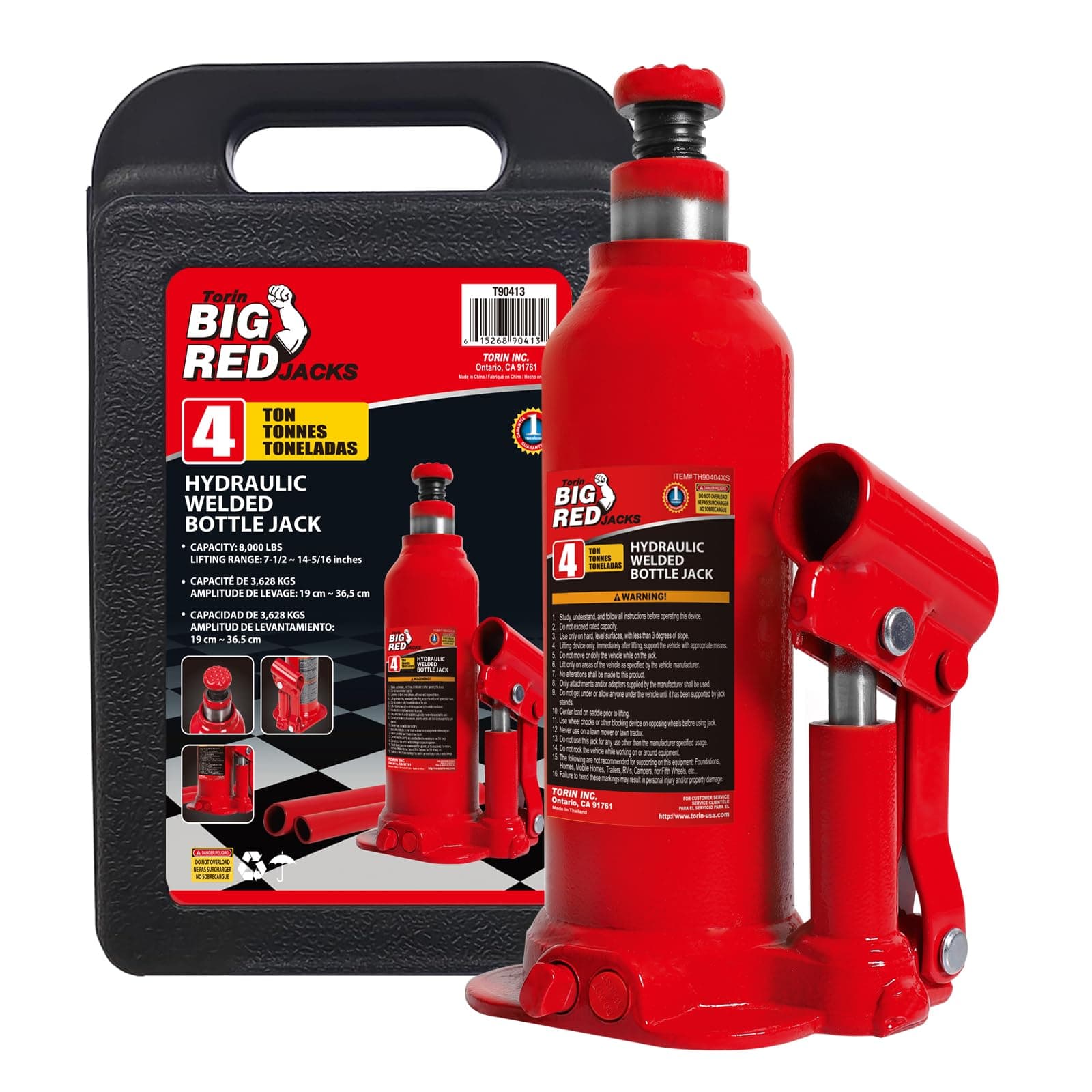 Torin T90413 Big Red Hydraulic Bottle Jack with Carrying Case, 4 Ton (8,000 lb) Capacity