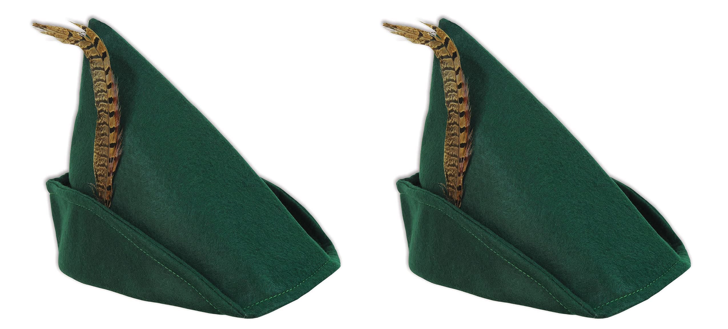 Felt Robin Hood Hats – 2 Pack, Dark Green Costume Headwear with Feather Accent, Fantasy, Medieval, Renaissance, Oktoberfest and Halloween Party Accessories, Photo Booth Prop, Adult Size