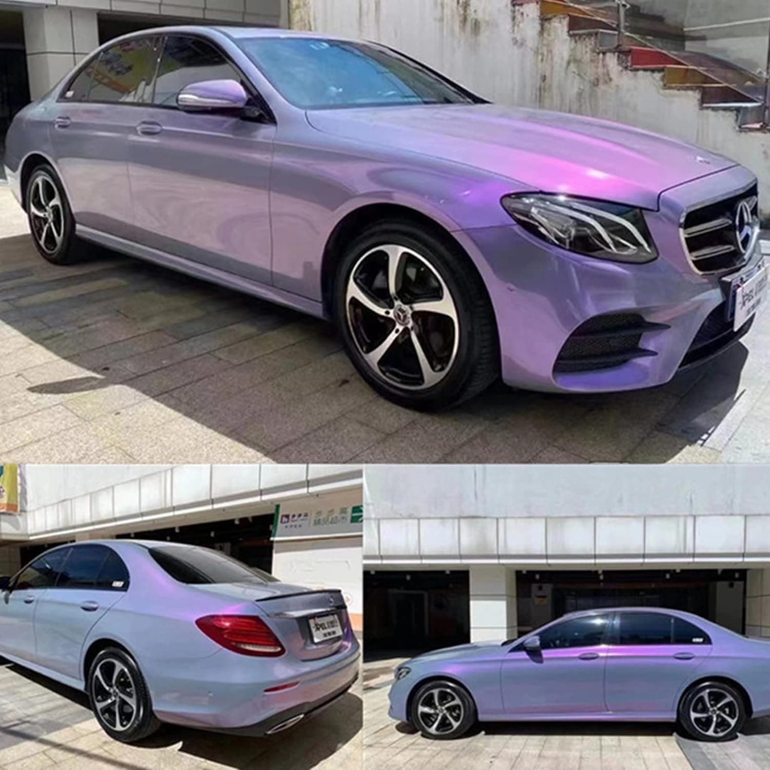 Chameleon Glossy Light Grey to Purple High Gloss Car Vinyl Wrap Roll Color Change Adhesive Decal Sticker Film Air Release DIY Vehicle Vinyl