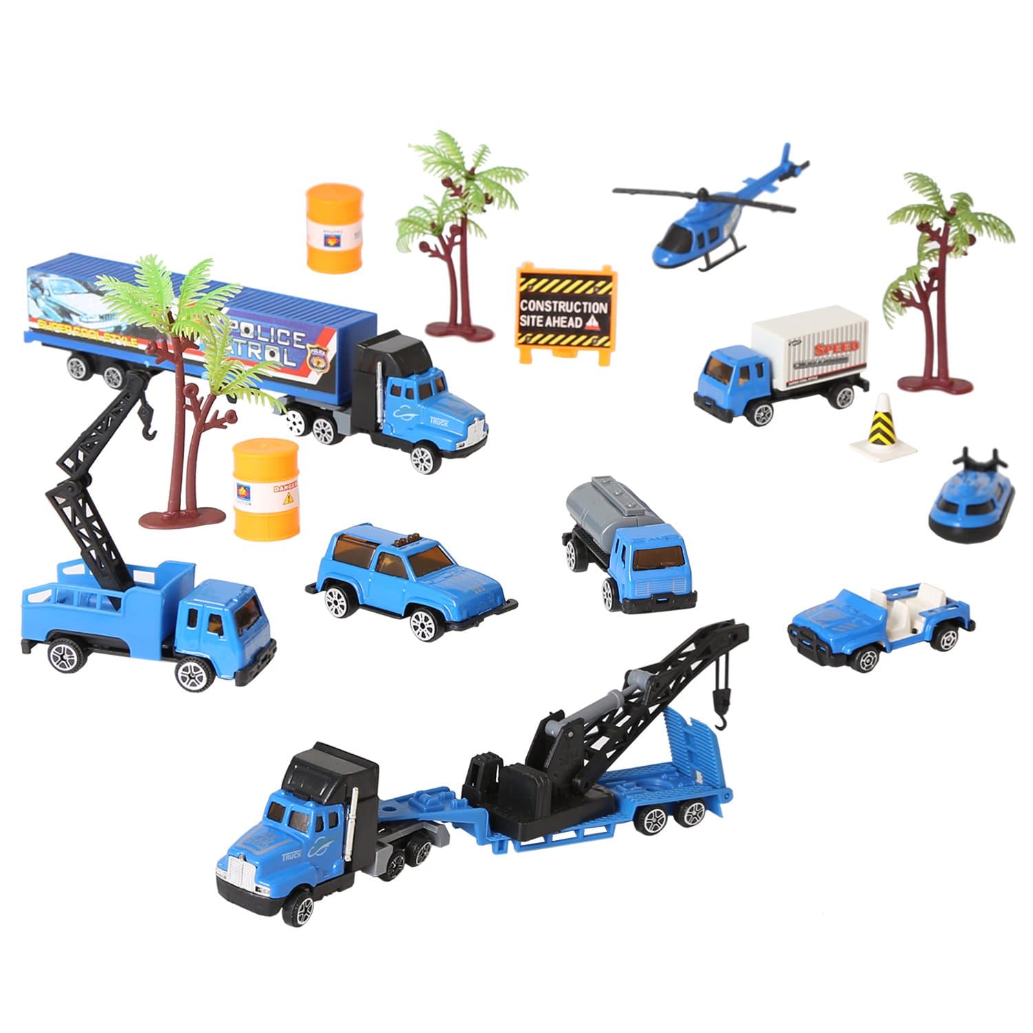 Police Patrol Playset Pack of 19 Car High-simulation Vehicle Helicopter Submarine Policeman Car