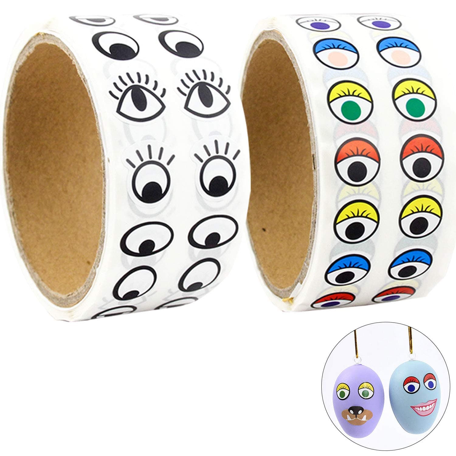 4000 Pieces Wiggle Eye Stickers Labels Black White and Coloured Eye Stickers for DIY Arts, Party Favor, Notebook Decor, 2 Rolls