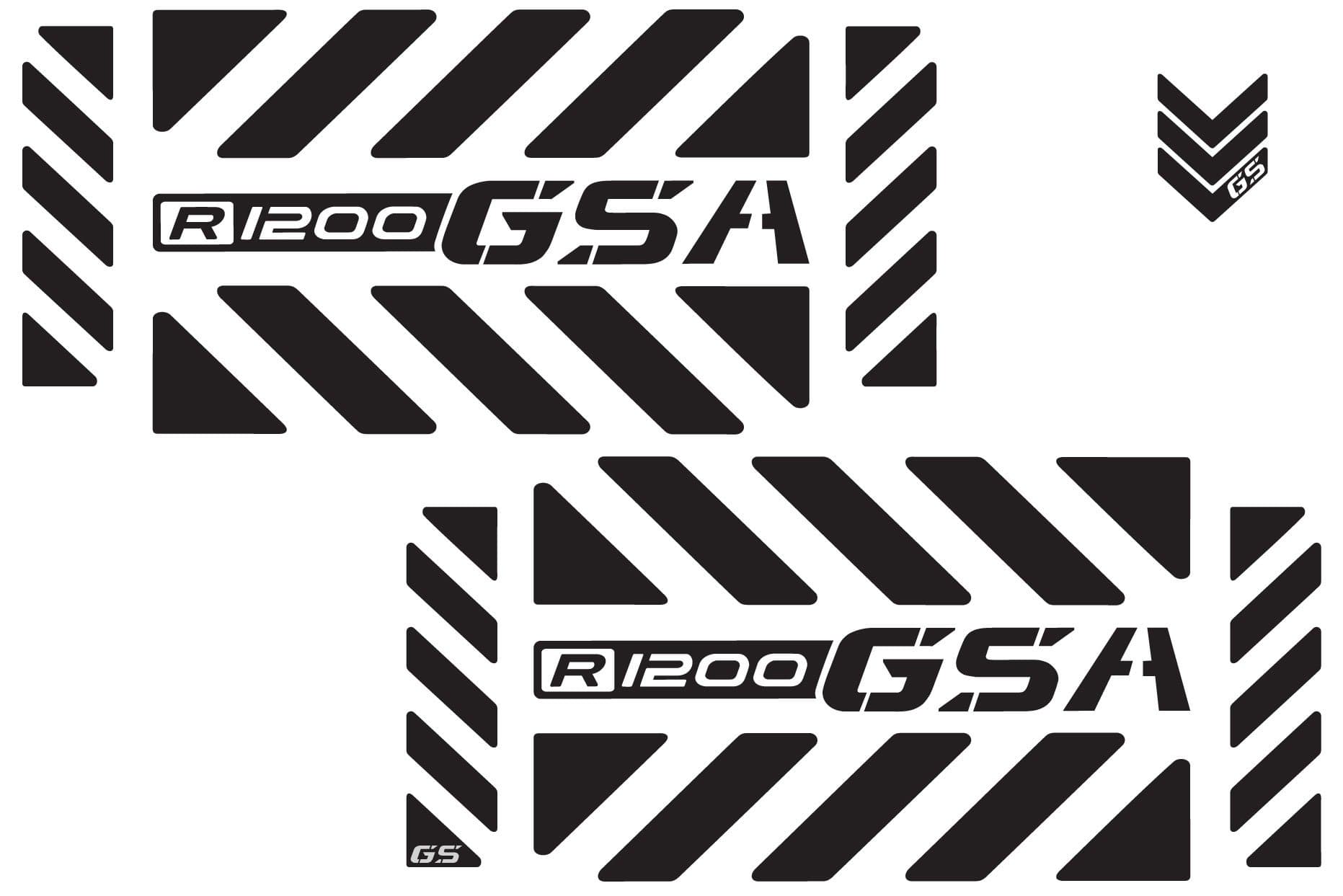 gs00008b - Adventure Motorcycle Reflective Decal Kit "Large Chevrons R1200 GSA" for BMW GS Touratech Panniers - Black Reflective