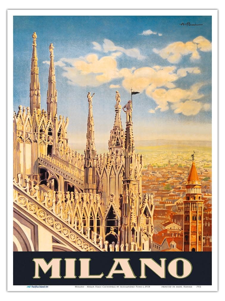 Milano - Milan Italy Cathedral - Vintage Travel Poster by Alessandro Pomi c.1928 - Master Art Print (Unframed) 9in x 12in