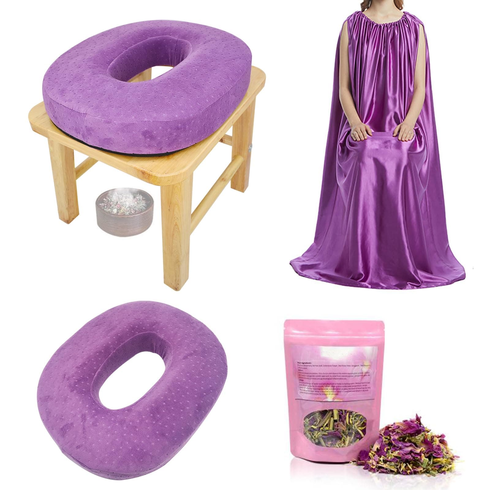 Yoni Seat, Steaming Kit Steamer Chair, Seat For Toilet, Wood V With Gown & Cushion Women Cleansing